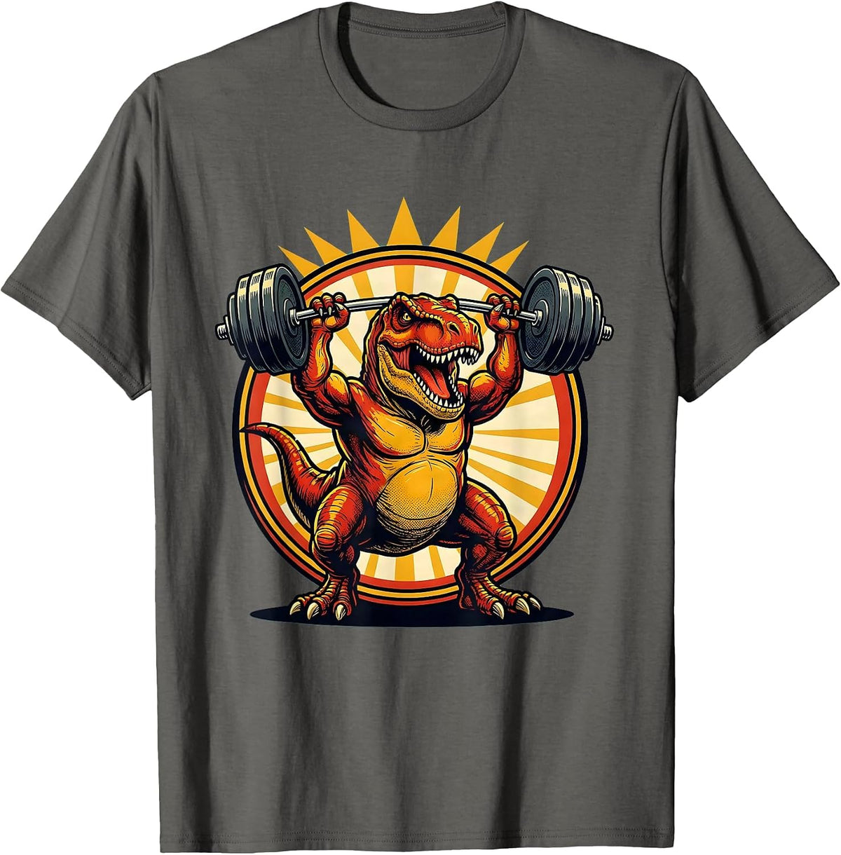 Men's Dinosaur Lifting Tiny Weights Funny Gym Design T-Shirt - Asphalt Grey
