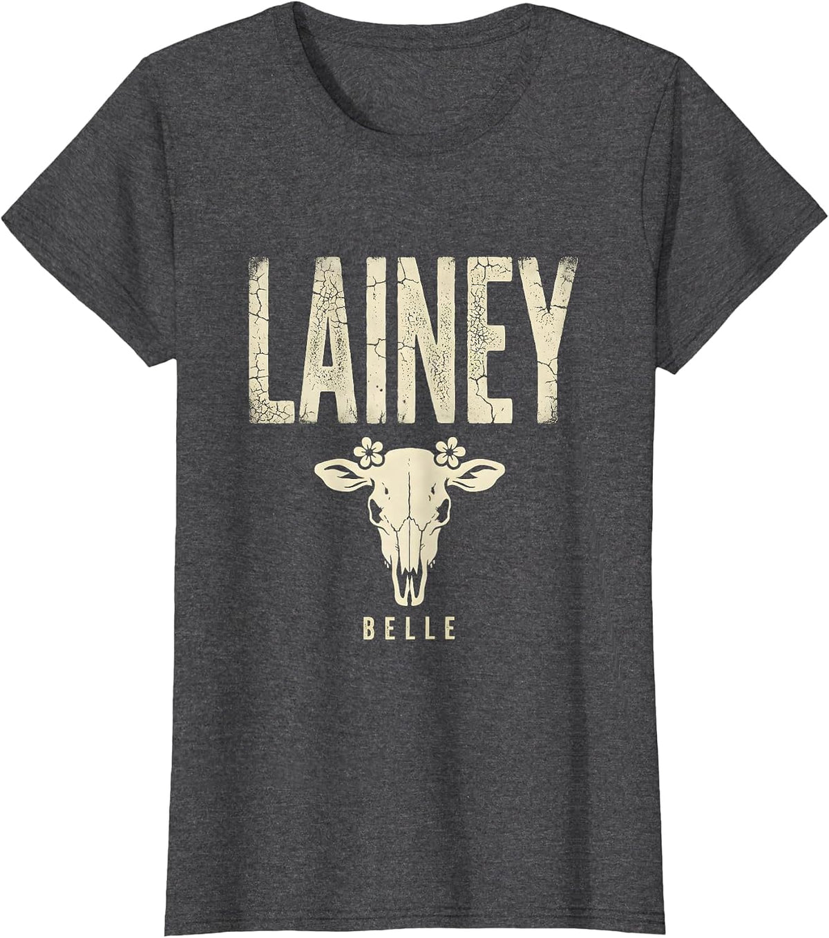 Women's Lainey Belle Boho Western Cowgirl Personalized Name Gift T-Shirt - Dark Heather Grey