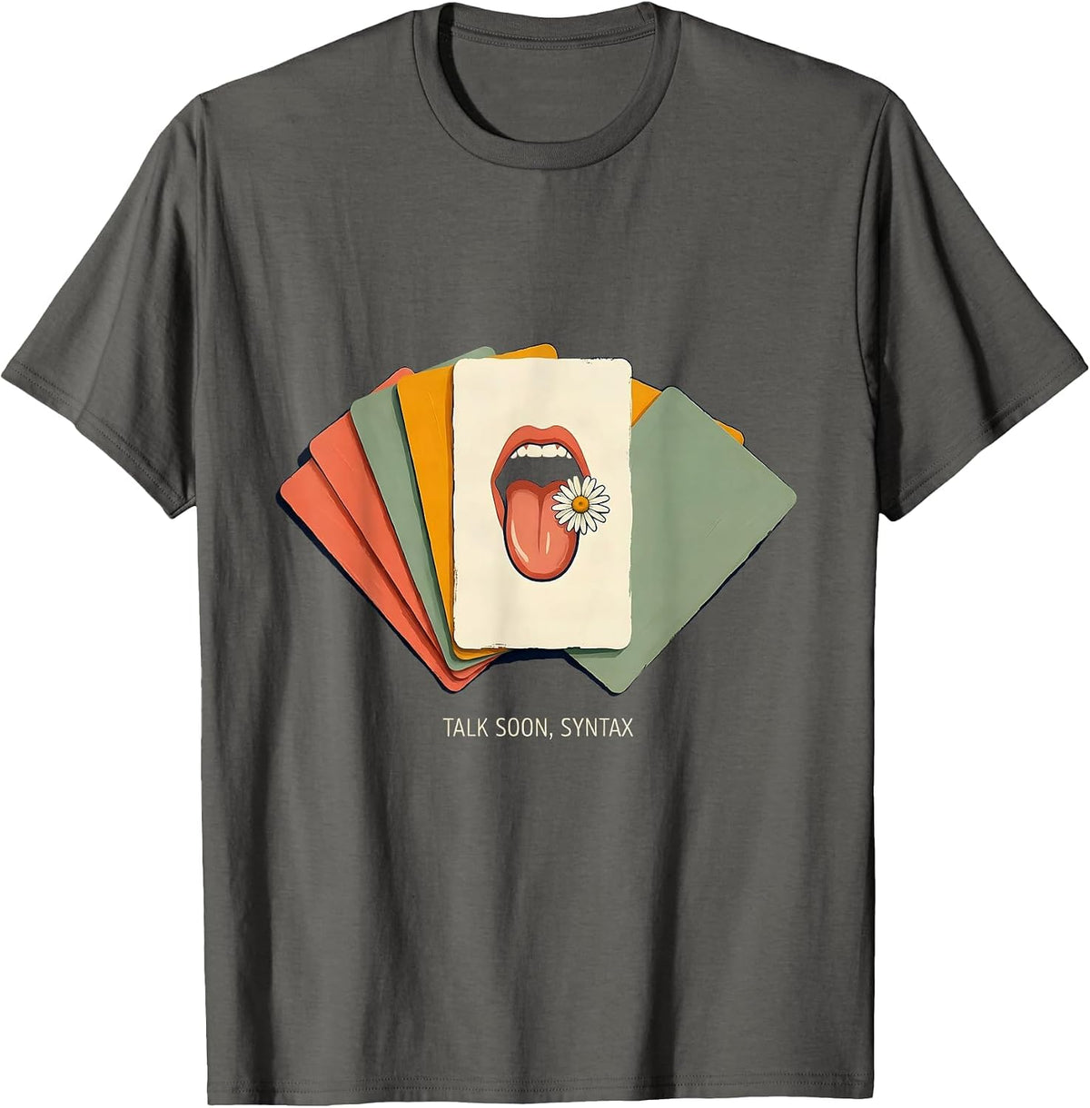 Men's Talk Soon Syntax Retro Floral Speech Language Pathologist T-Shirt - Asphalt Grey