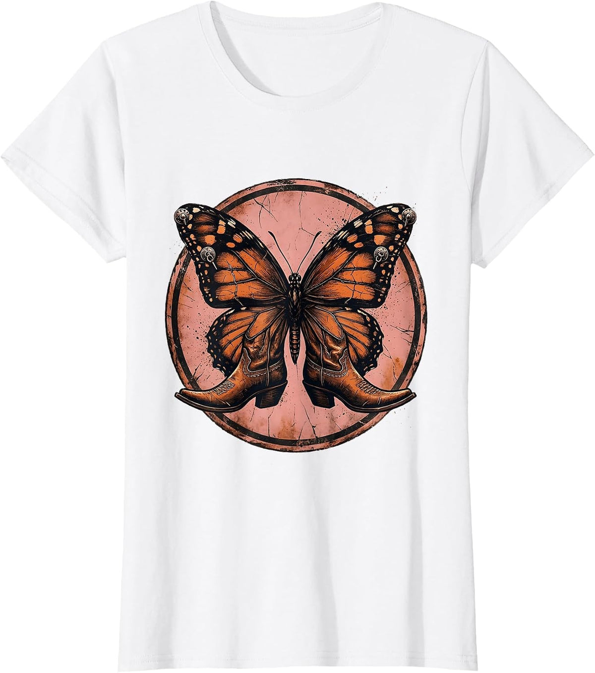 Butterfly Wings Cowgirl Boots Western Art T-Shirt - White
