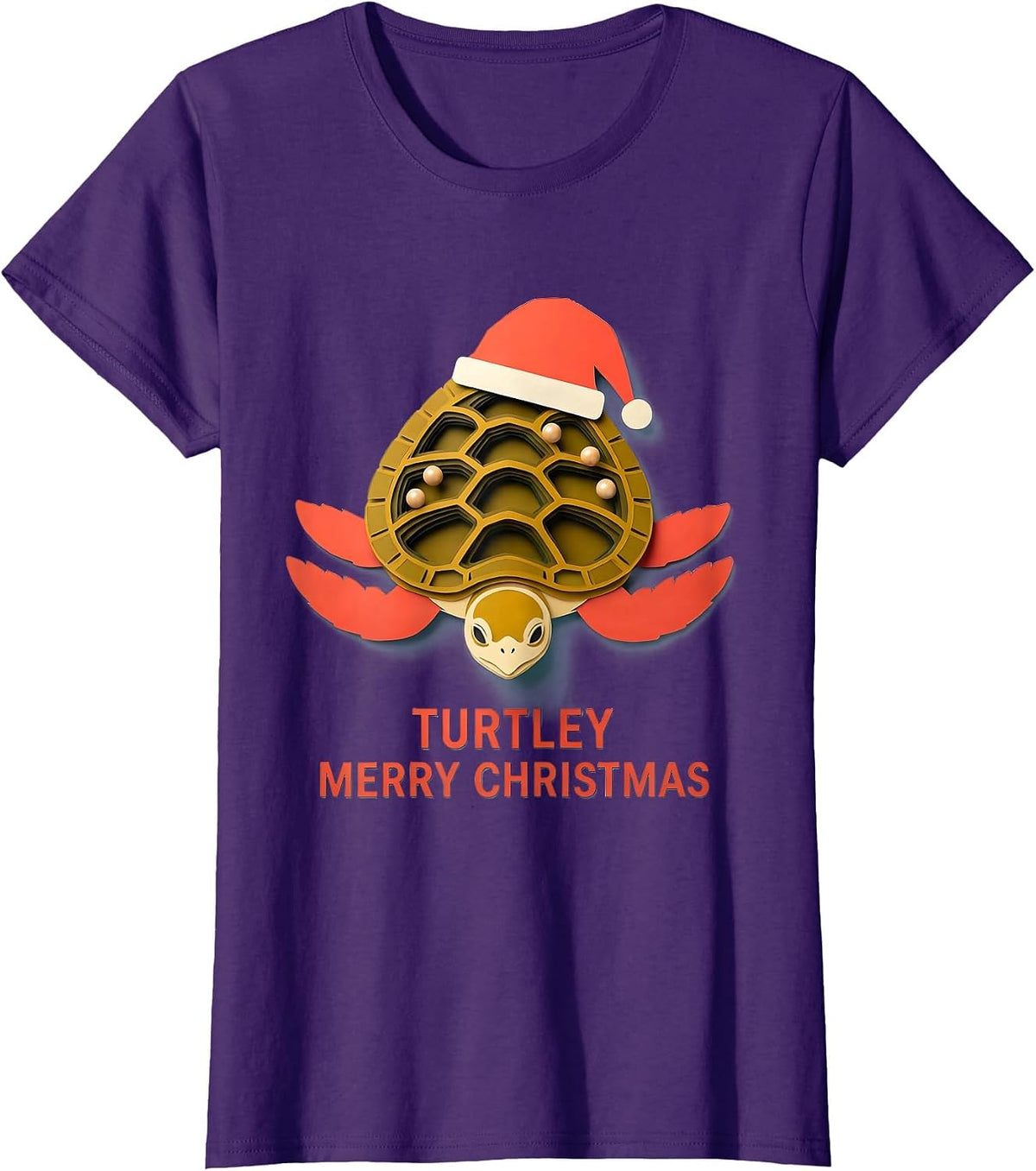 Women's Turtley Merry Christmas Paper Cutout Sea Turtle Lover T-Shirt - Purple
