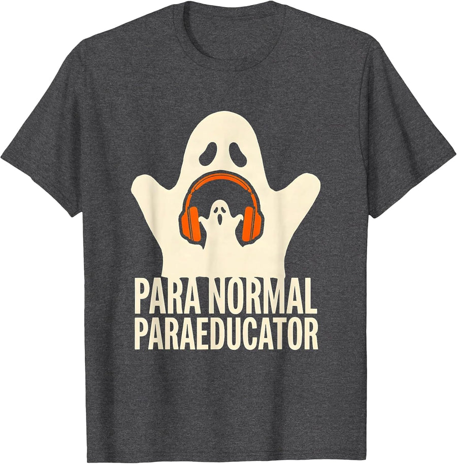 Men's Para Normal Paraeducator Stencil Ghost Halloween T-Shirt - Dark Heather Grey