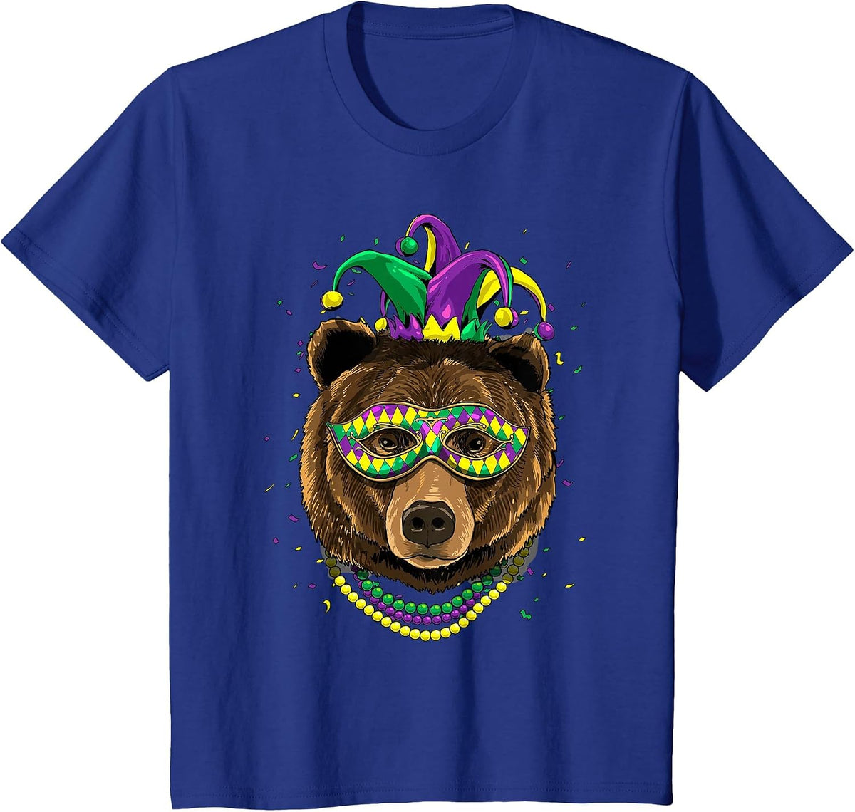 Bear Animal Lover Cute Mardi Gras Carnival Jester T-Shirt, Youth, Royal Blue, 3T - As Pictured