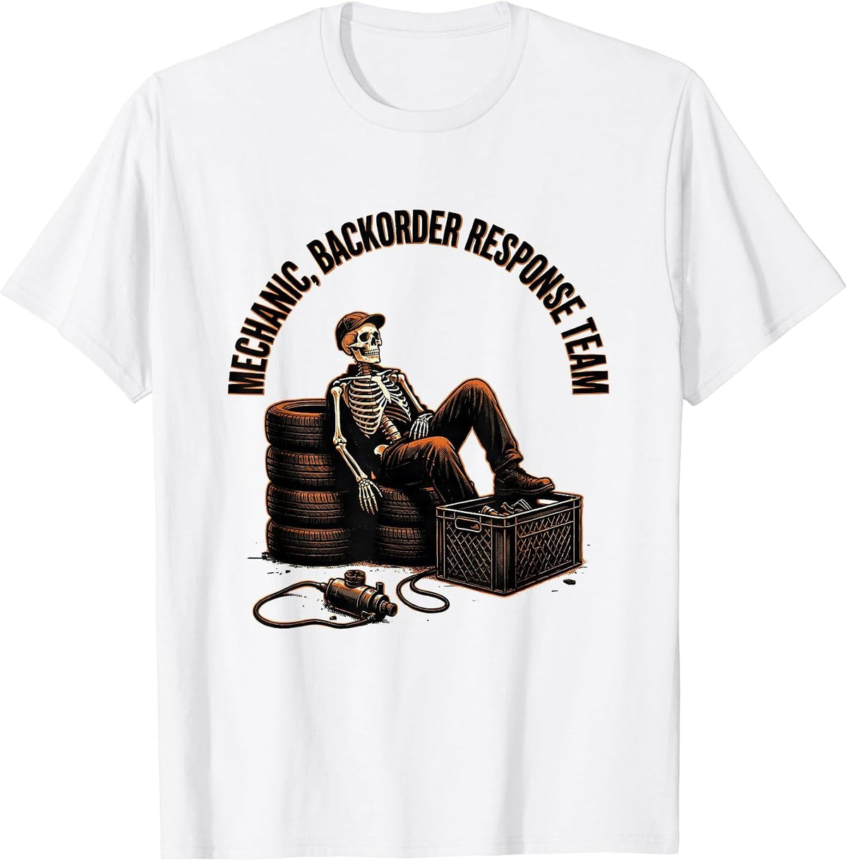 Men's Mechanic Backorder Response Team Funny Auto Repair Skeleton T-Shirt - White