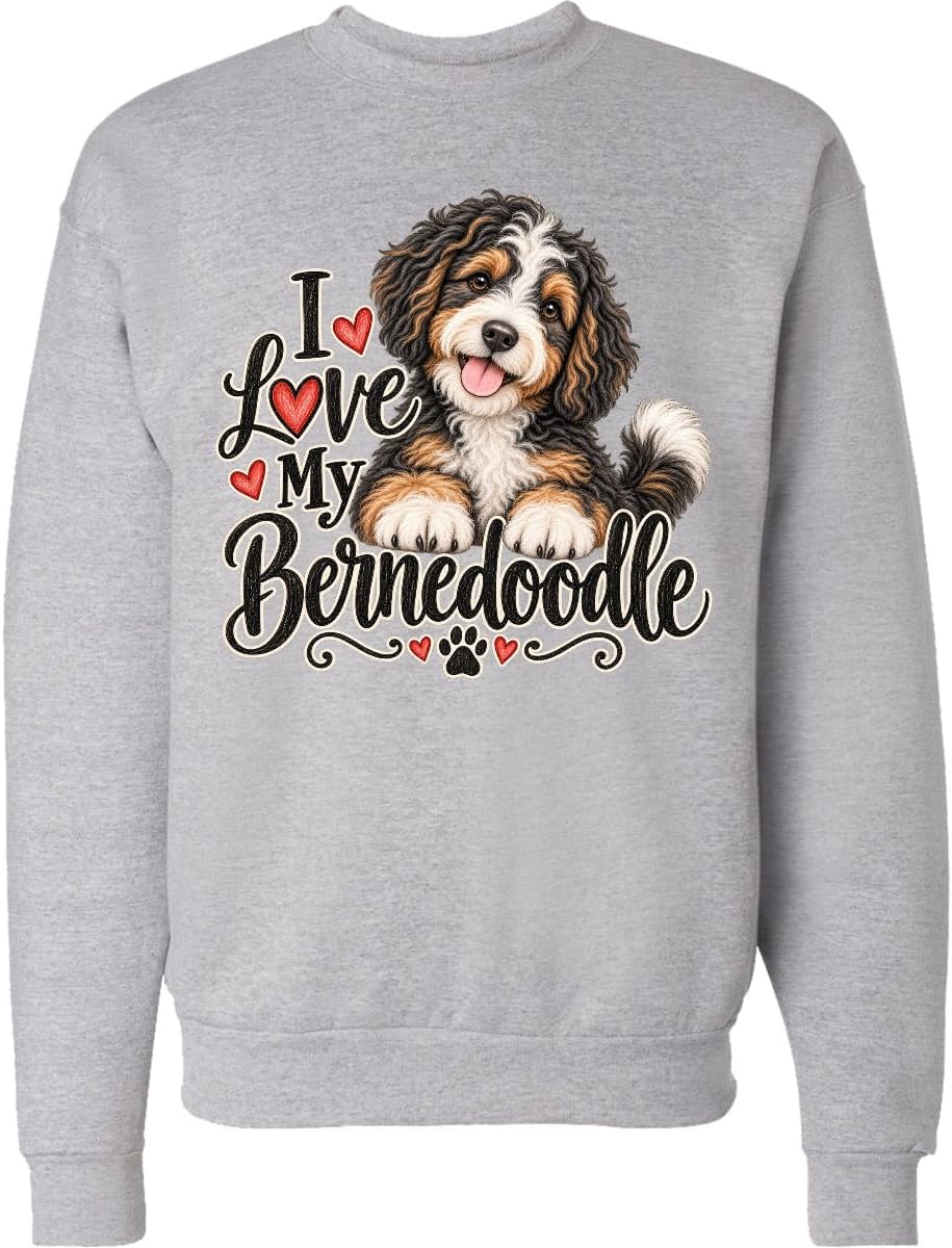 inktastic I Love My Bernedoodle Adult Sweatshirt - Heather Grey