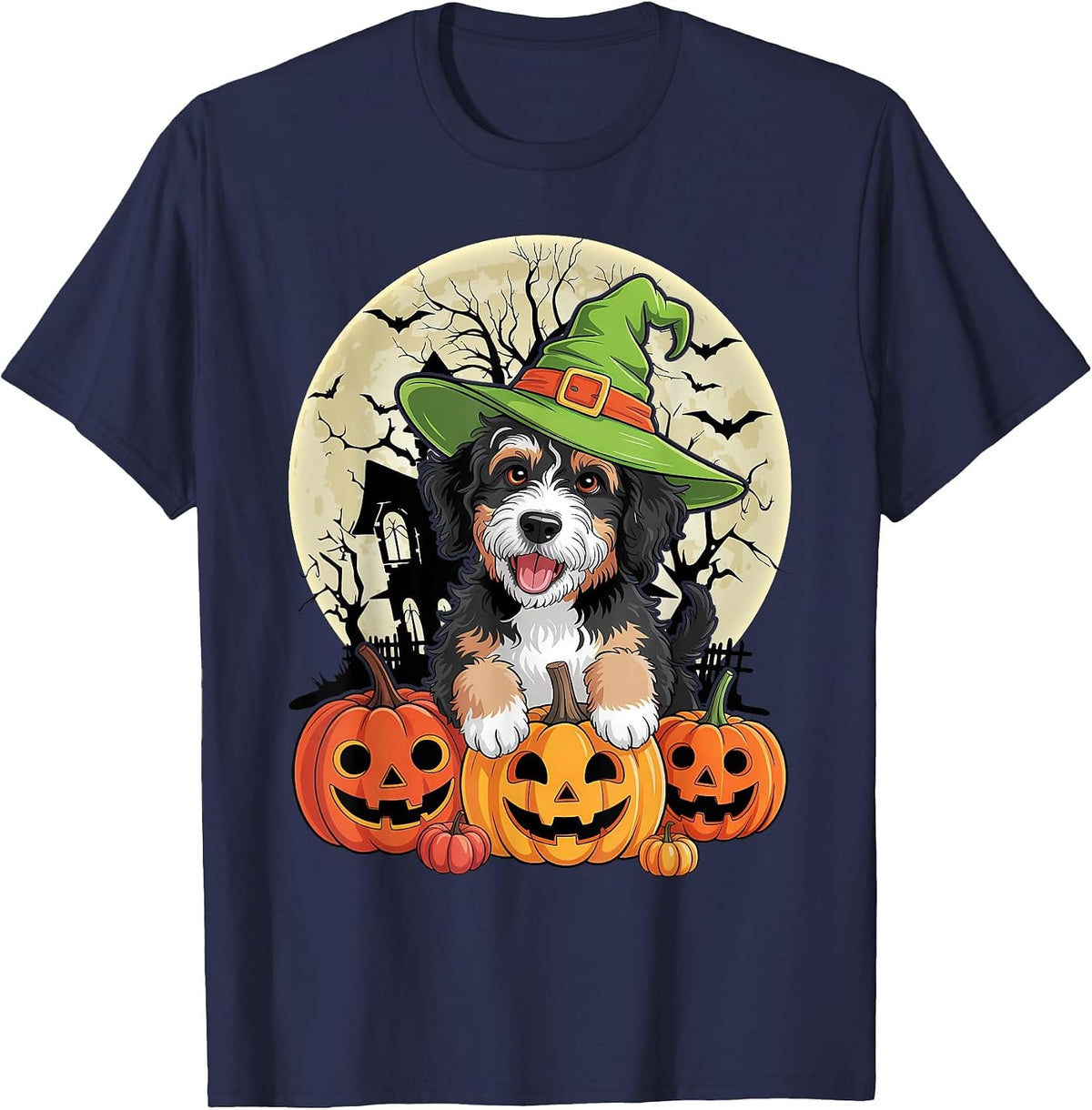 Bernedoodle Dog Halloween T-Shirt - Navy Blue