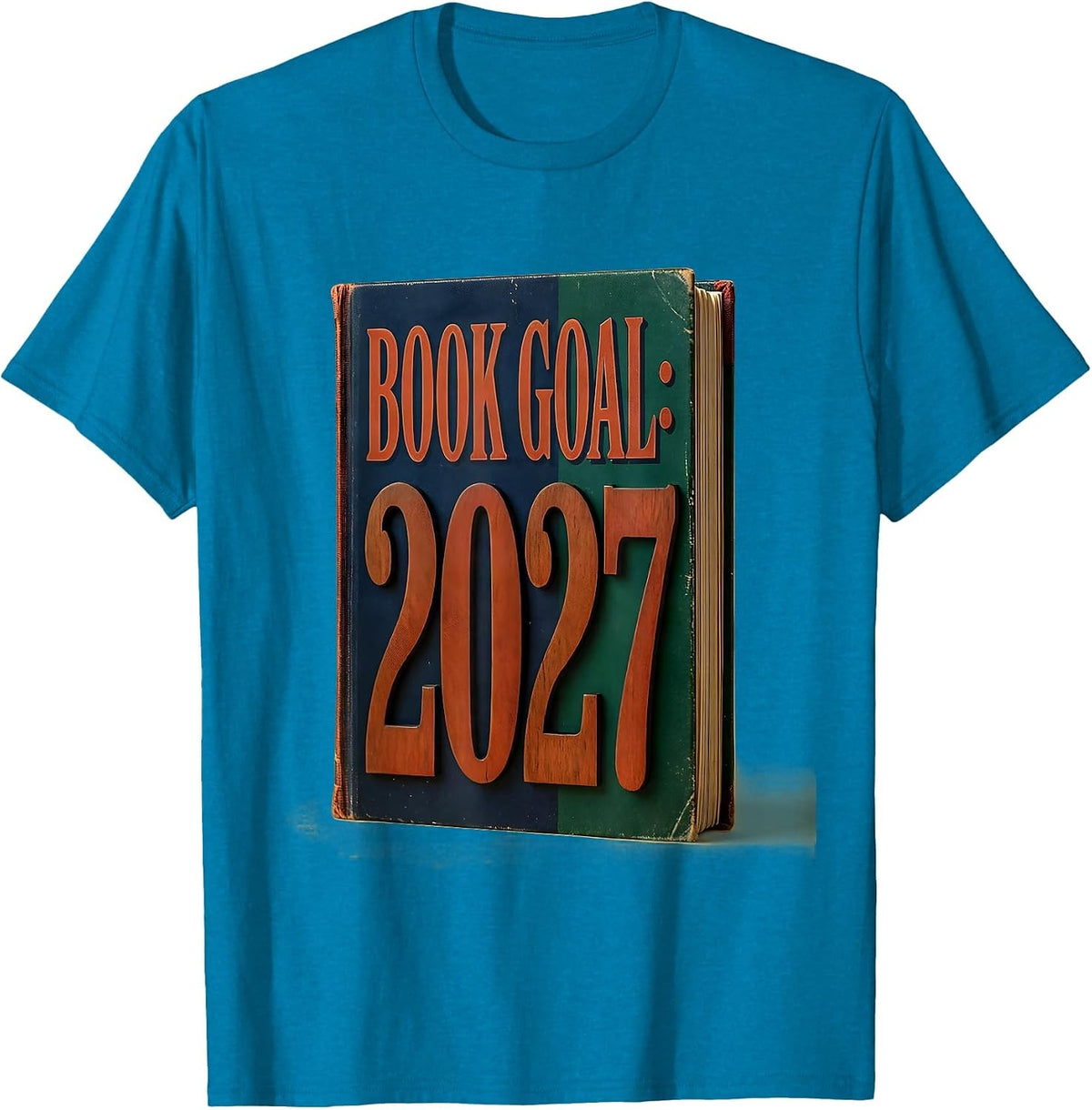 Book Goal: 2027 Vintage Reader Bookworm Literacy Resolution T-Shirt - Sapphire Blue