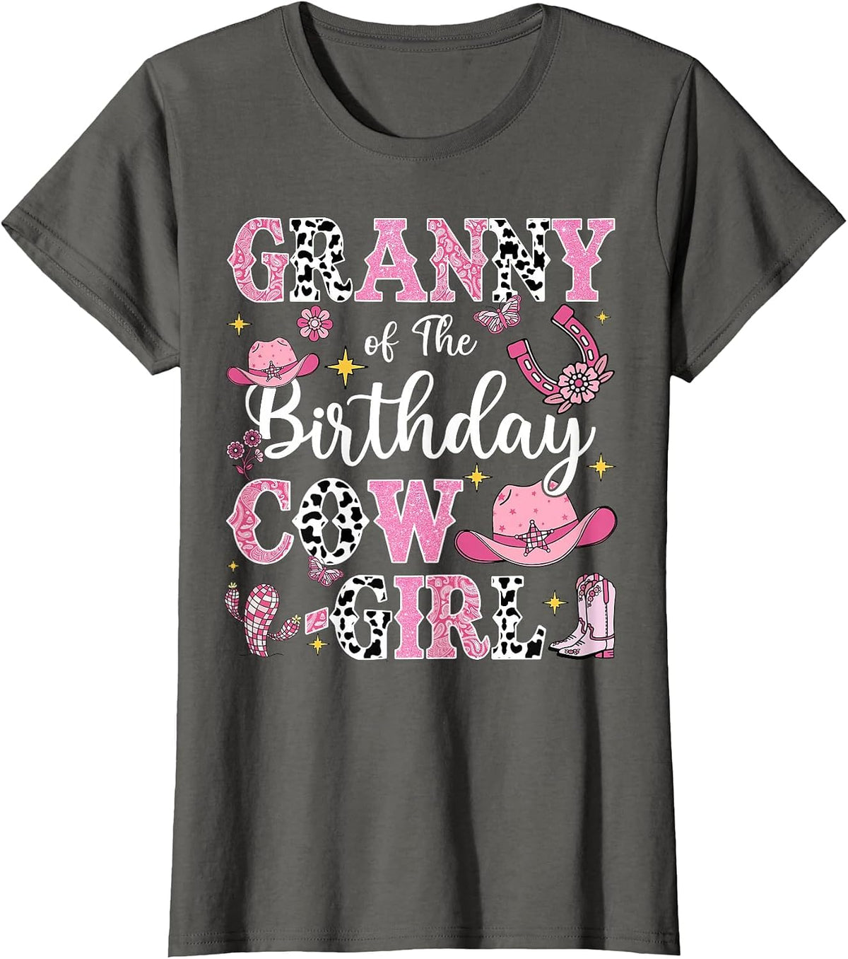 Granny of The Birthday Cow-Girl Rodeo Cow Girl Birthday T-Shirt - Asphalt Grey