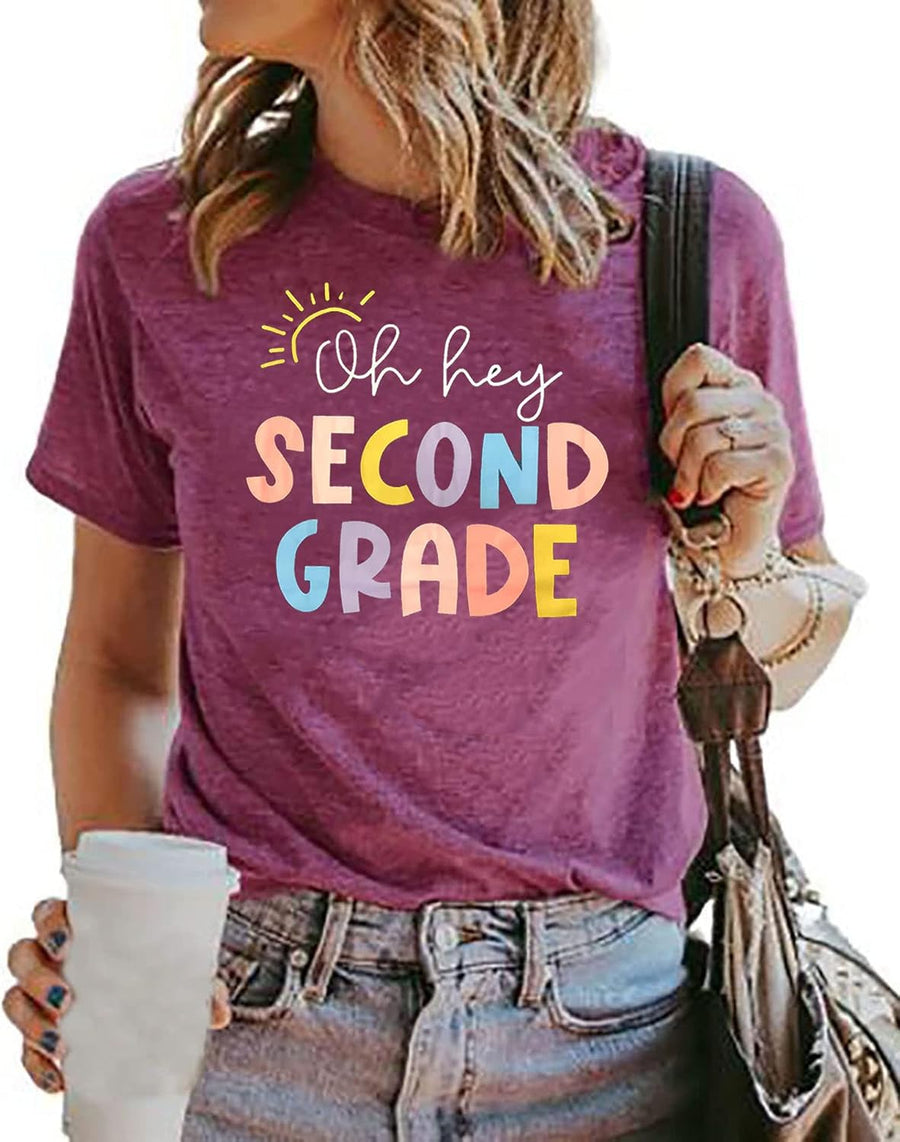 Oh Hey Second Grade Teacher Shirt Tee Women 2nd Grade Teacher Tee Shirt Kindness Inspirational Teacher T-Shirts Tops - Red
