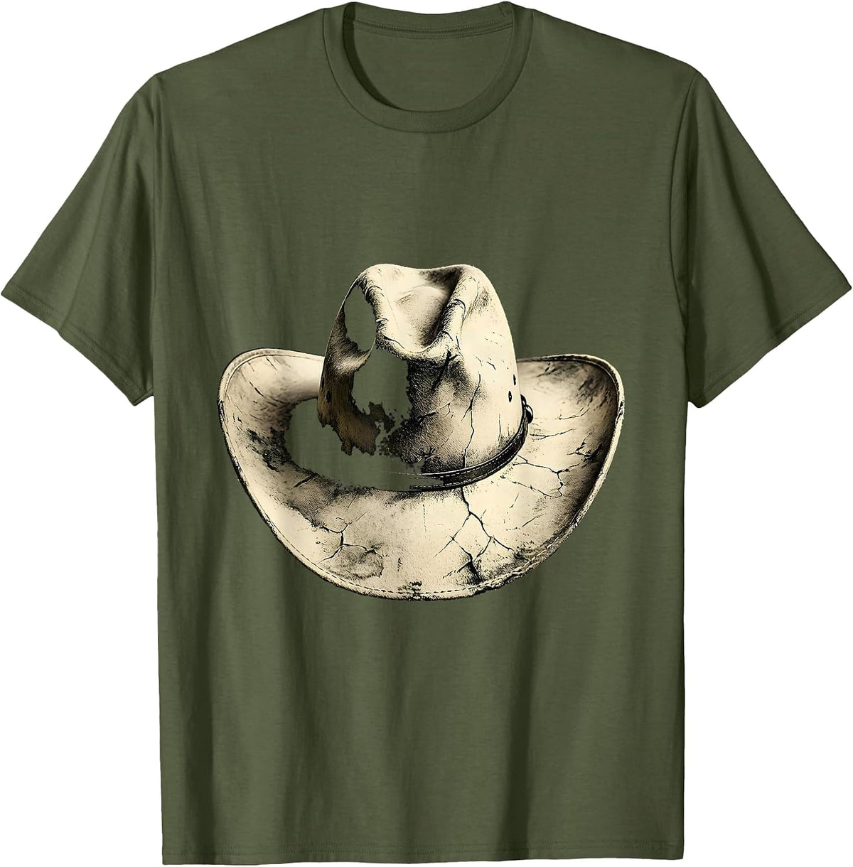 Cowboy Hat Sunflower Field Boho Western Graphic T-Shirt - Olive Green