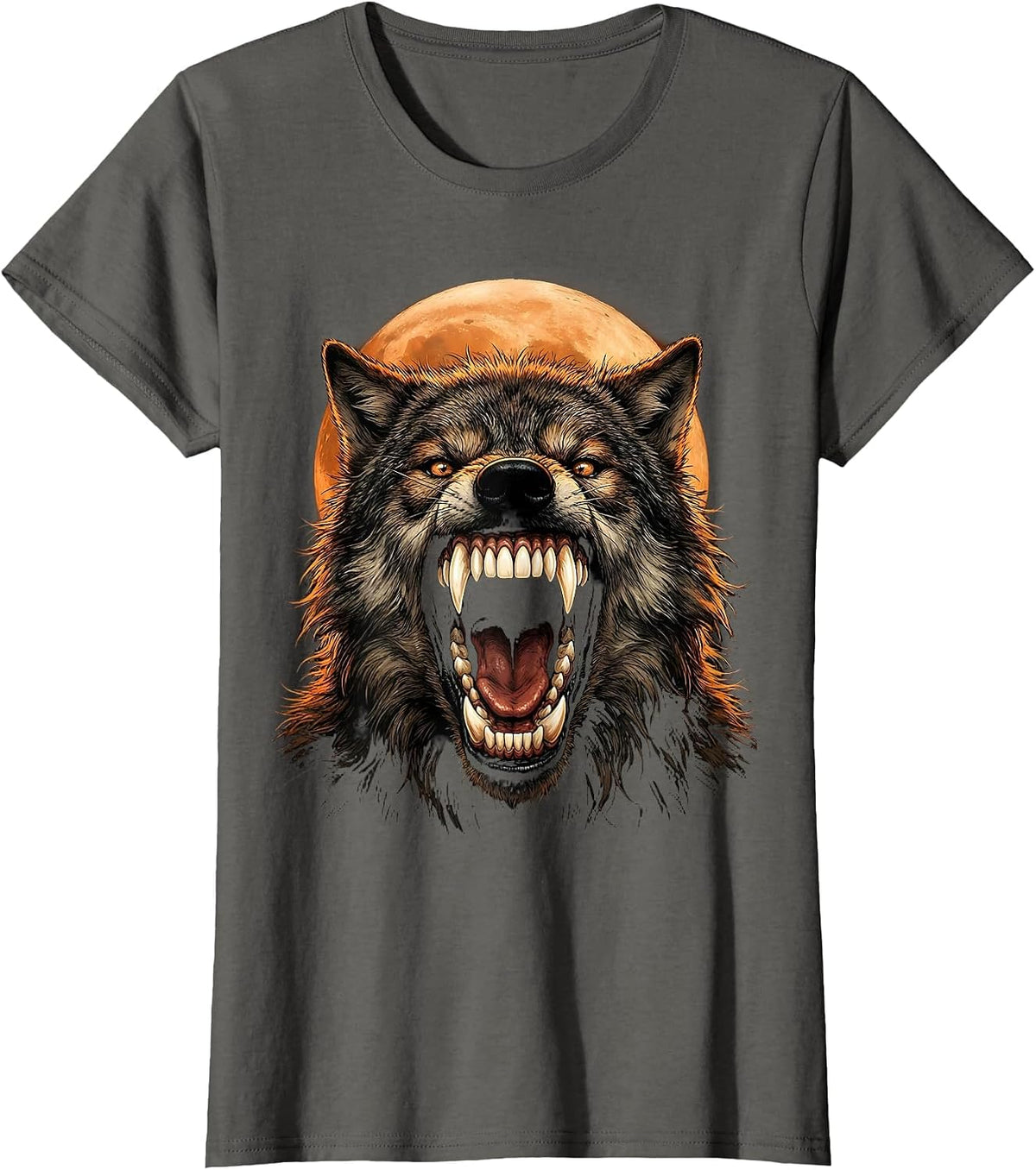 Women's Dental Halloween Werewolf Sparkling Fangs T-Shirt - Asphalt Grey