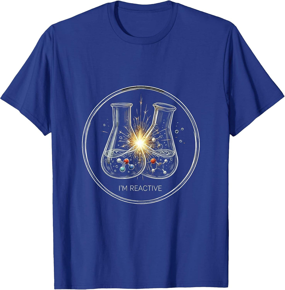 I'm Reactive Line Art Chemistry Pun Science Humor T-Shirt - Royal Blue