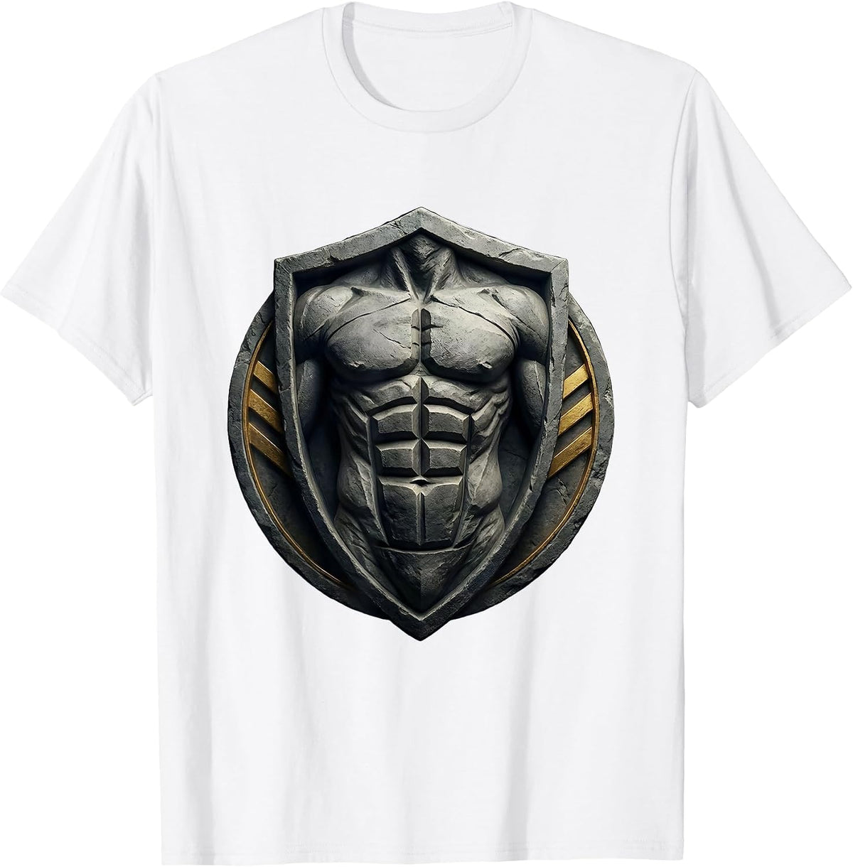 Men's Stone Carved Six-Pack Abs Graphic Tee T-Shirt - White