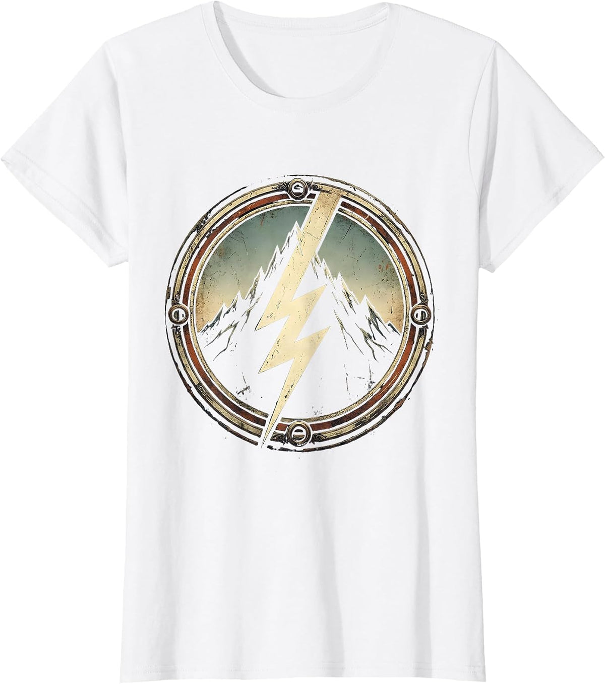 Lightning Bolt Strikes Jagged Mountain Graphic T-Shirt - White