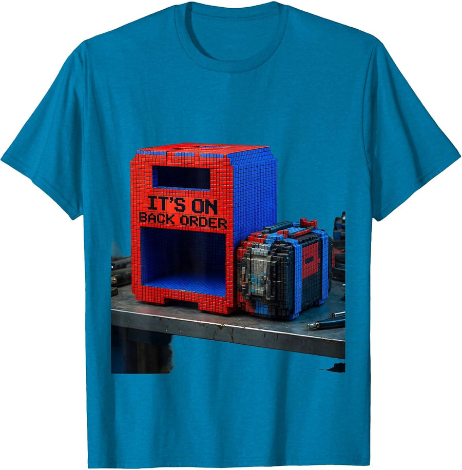 It's On Back Order Pixel Art Auto Mechanic Shop Humor T-Shirt - Sapphire Blue