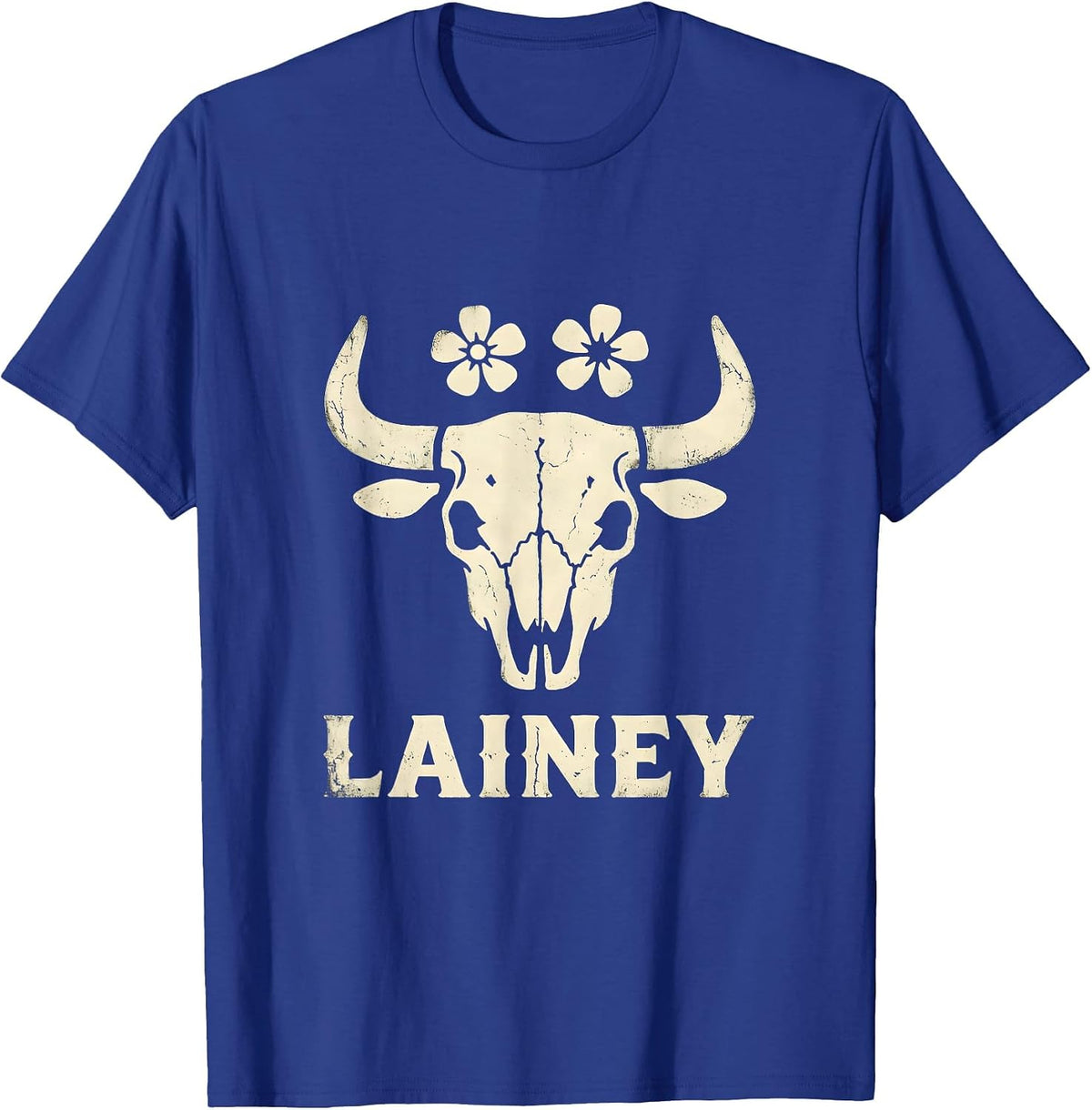 Lainey Boho Western Cowgirl Personalized Name Gift T-Shirt - Royal Blue