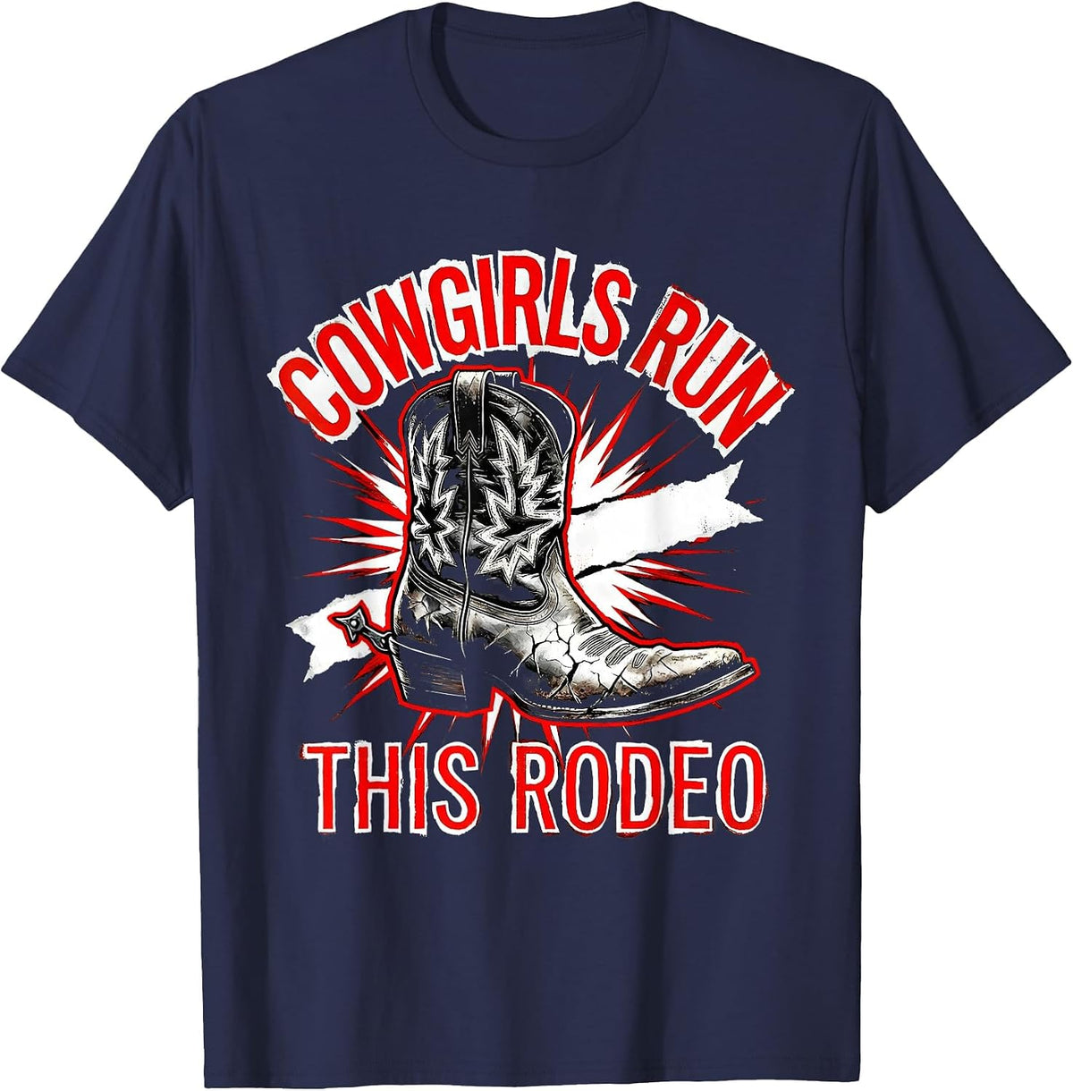 Cowgirls Run This Rodeo Western Design T-Shirt - Navy Blue