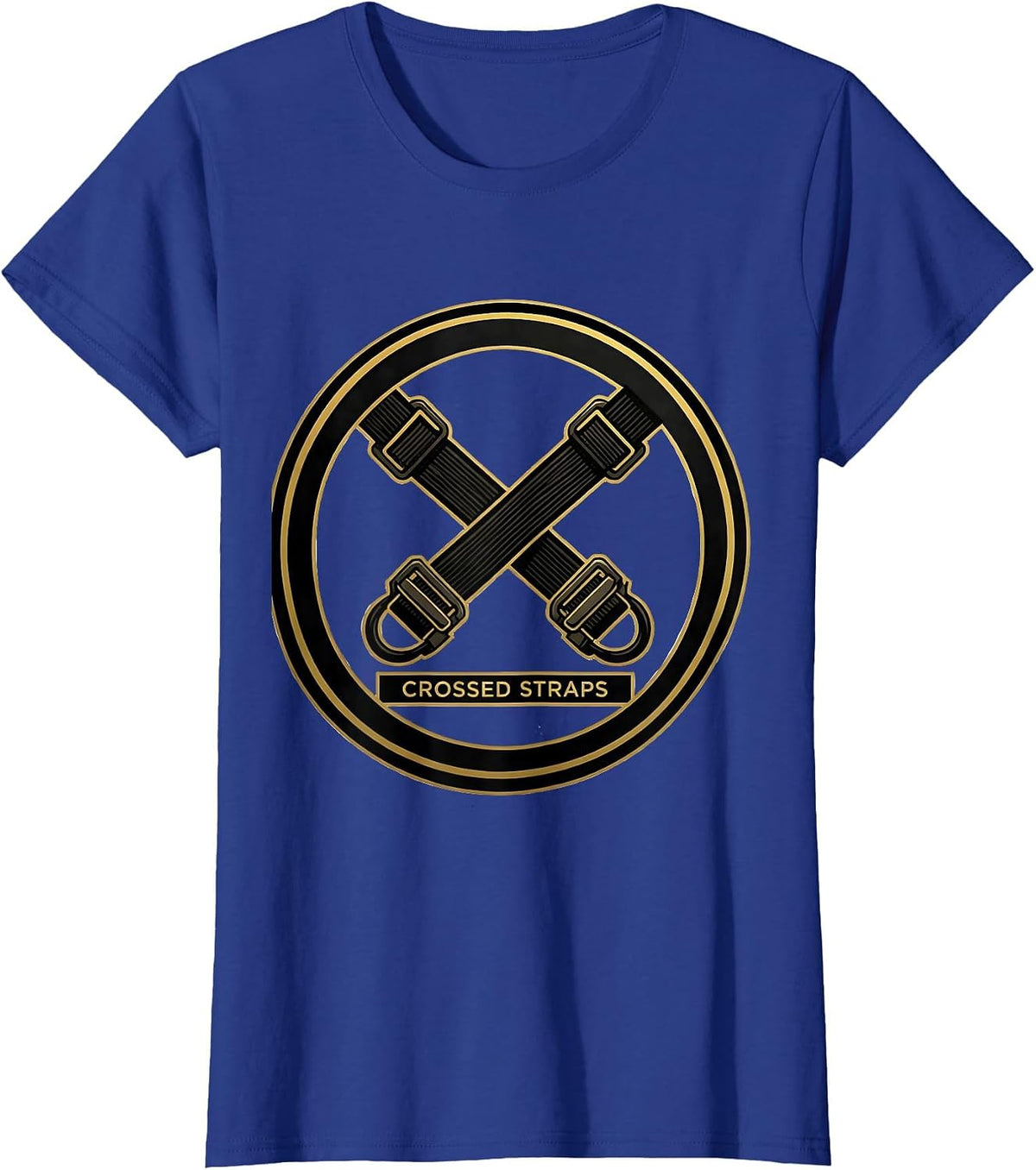 Women's Costume Crest Crossed Straps Funny Gym Workout Halloween Pun T-Shirt - Royal Blue
