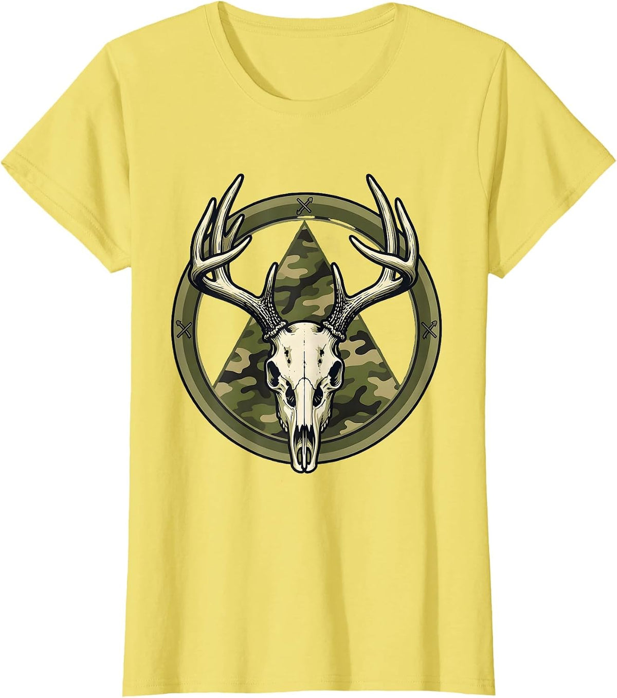Whitetail Skull Camo Deer Hunting Dad Humor T-Shirt - Lemon Yellow