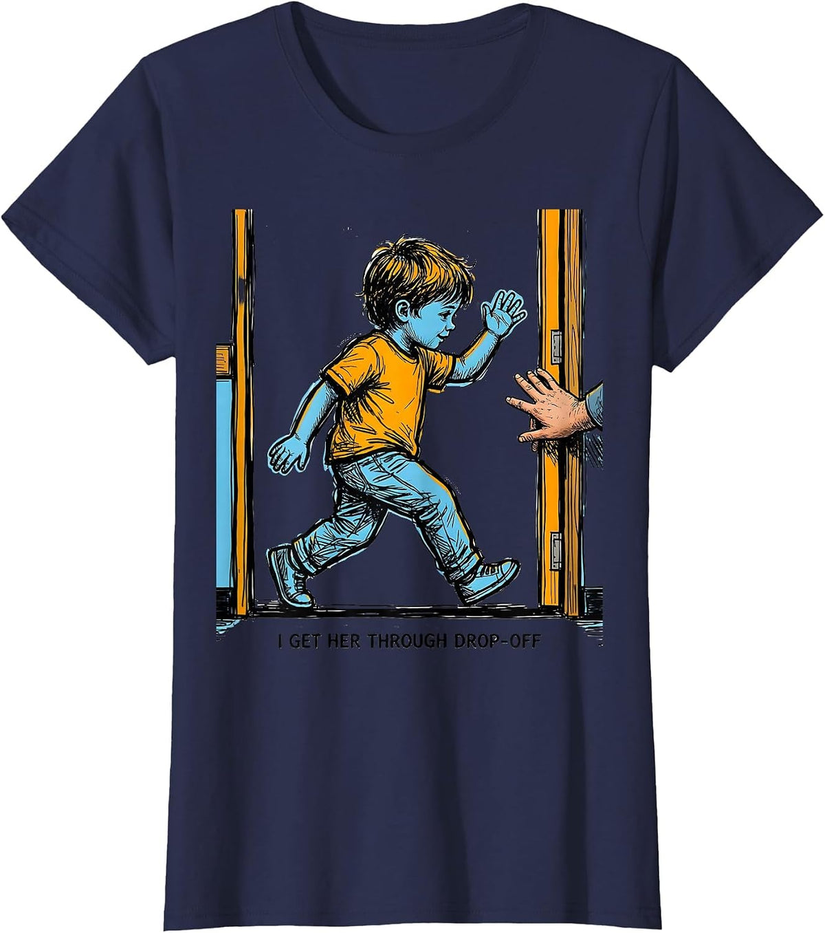 Women's I Get Her Through Drop-Off Funny Paraeducator Teacher T-Shirt - Navy Blue