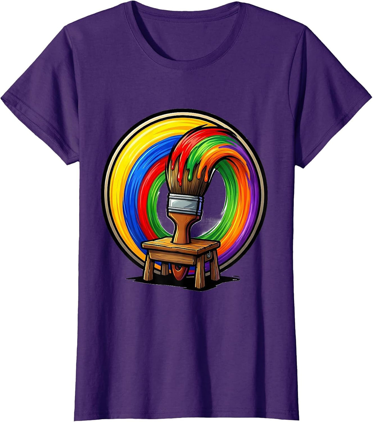 Women's PreK Teacher Paintbrush Rainbow Classroom Art T-Shirt - Purple