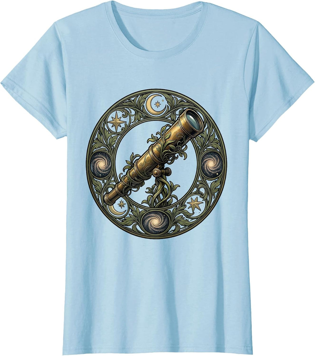 Renaissance Stargazer Telescope Night Sky Design T-Shirt - Baby Blue