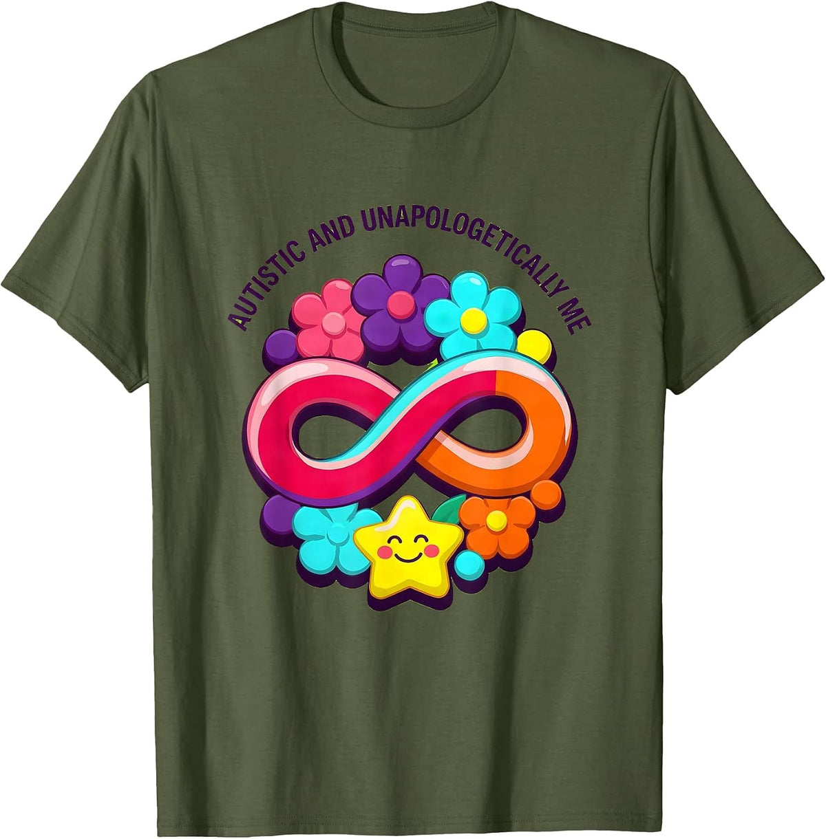 Men's Autistic and Unapologetically Me Autism Design T-Shirt - Olive Green
