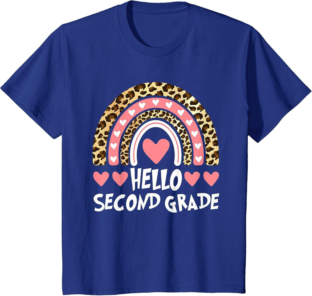 Hello Leopard Rainbow 2nd Grade Teacher Back to School T-Shirt - Royal Blue