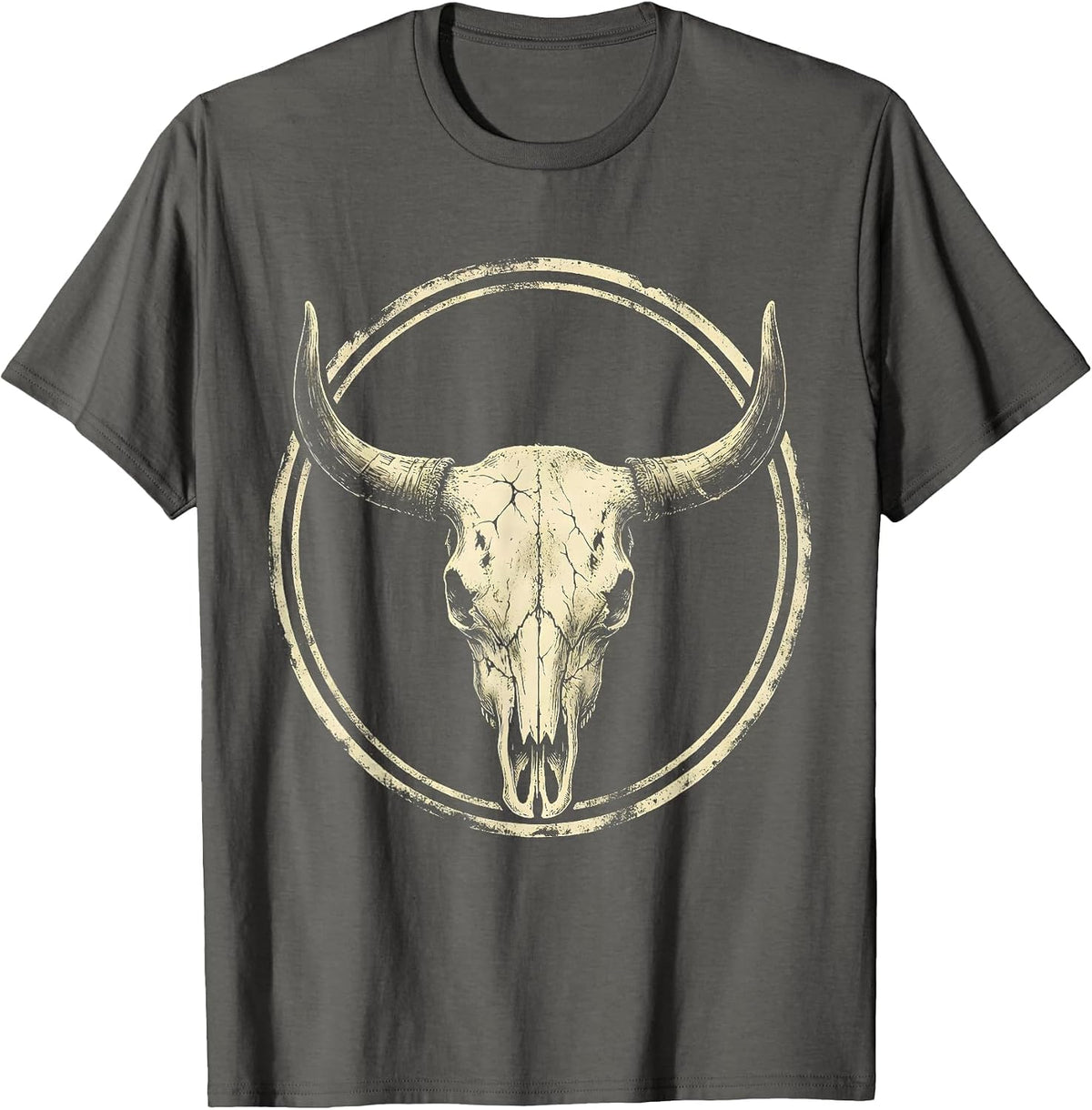 Men's Cow Skull Desert Wildflowers Western Boho Design T-Shirt - Asphalt Grey