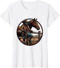Women's Black Cowgirl Rodeo Badge Western Pride Illustration T-Shirt - White