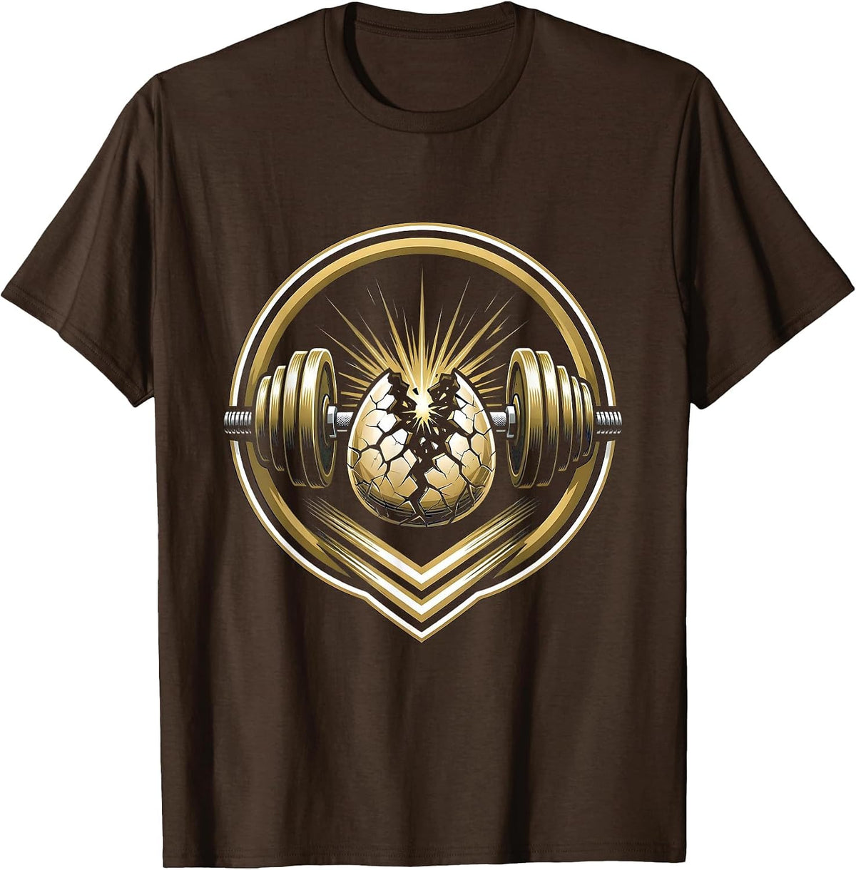 Cracked Dumbbell Egg Funny Gym Graphic T-Shirt - Brown