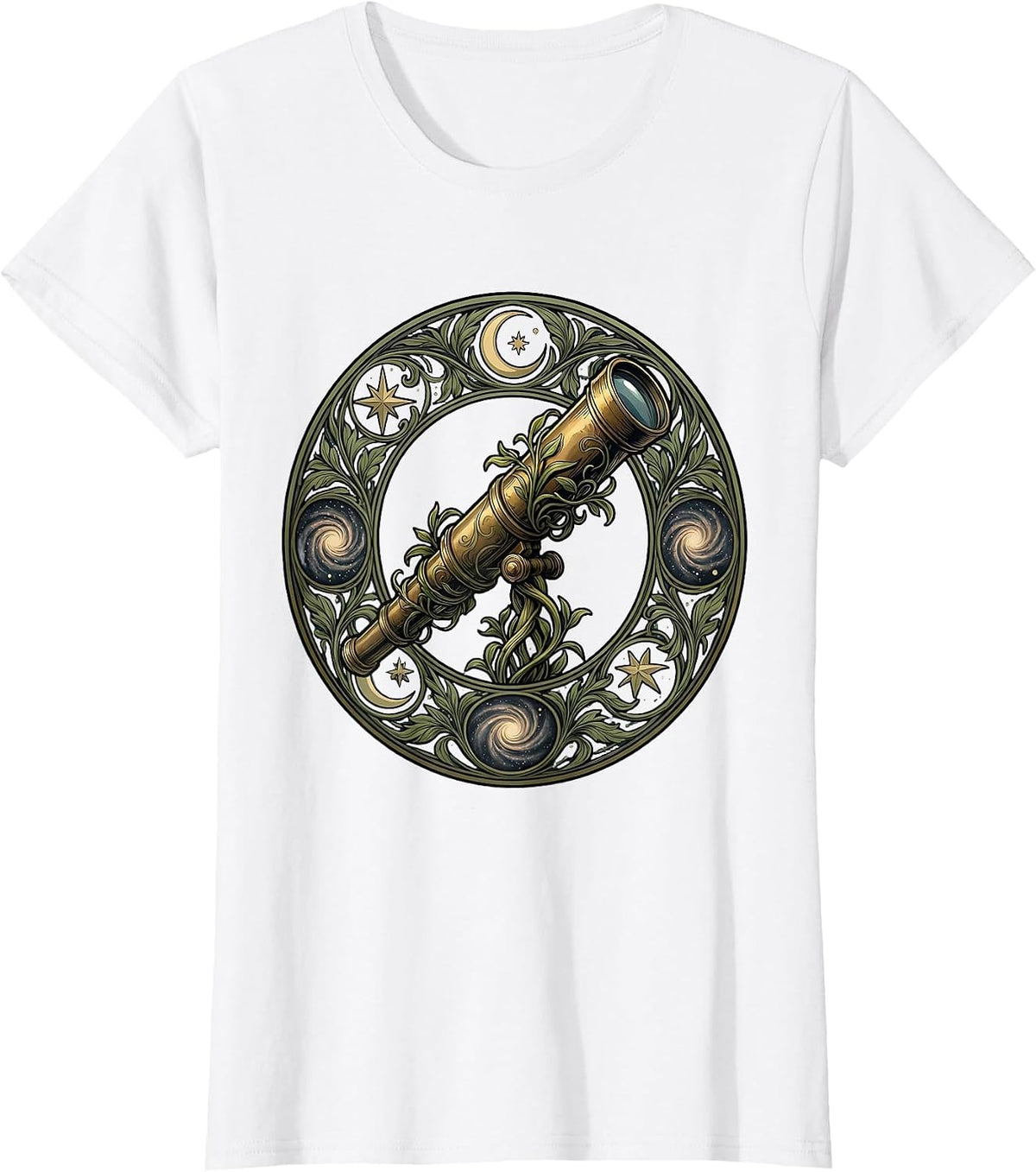 Renaissance Stargazer Telescope Night Sky Design T-Shirt - White