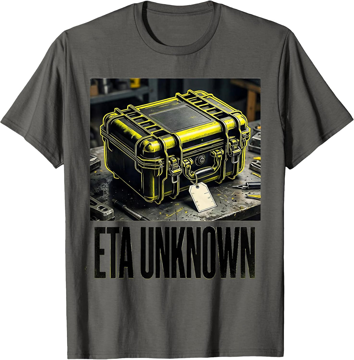 Men's ETA Unknown Stencil Graphic Auto Mechanic Waiting On Parts T-Shirt - Asphalt Grey