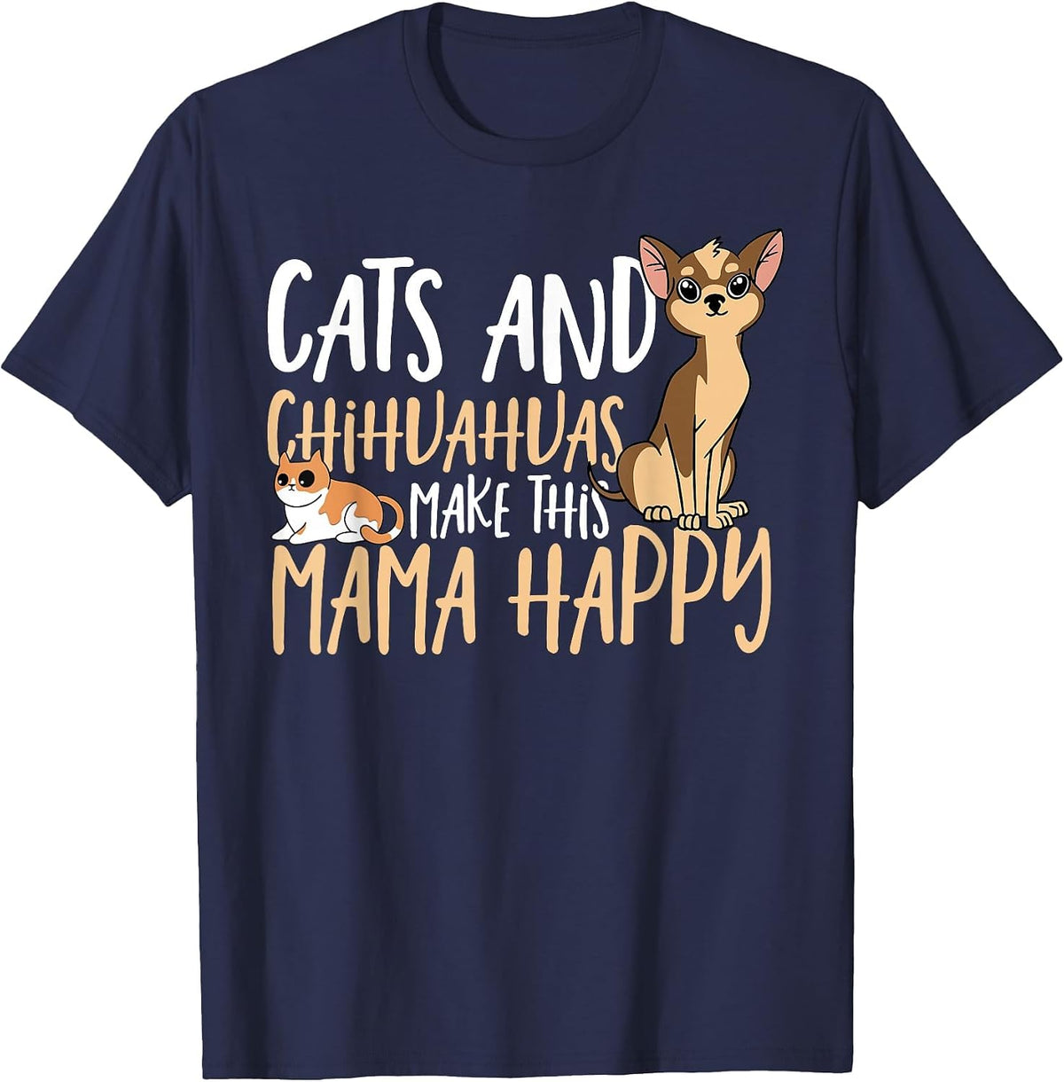 Cat and Chihuahua Mom T-Shirt - Navy Blue