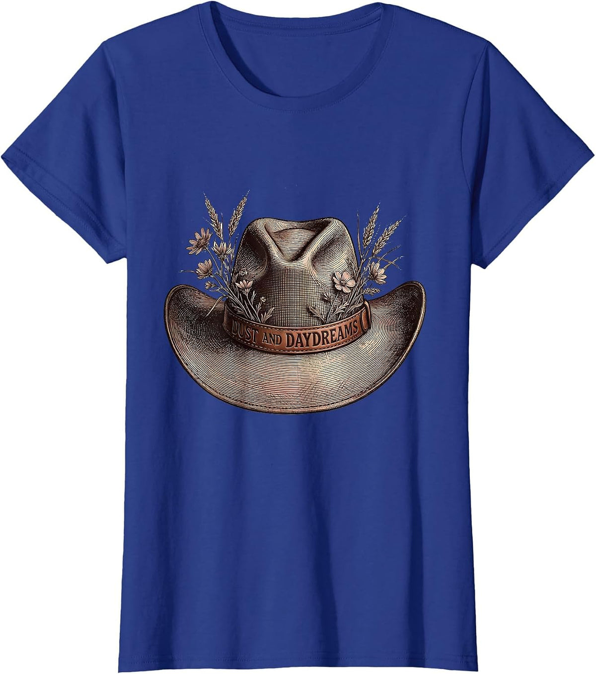 Women's Dust and Daydreams Cowboy Western Design T-Shirt - Royal Blue