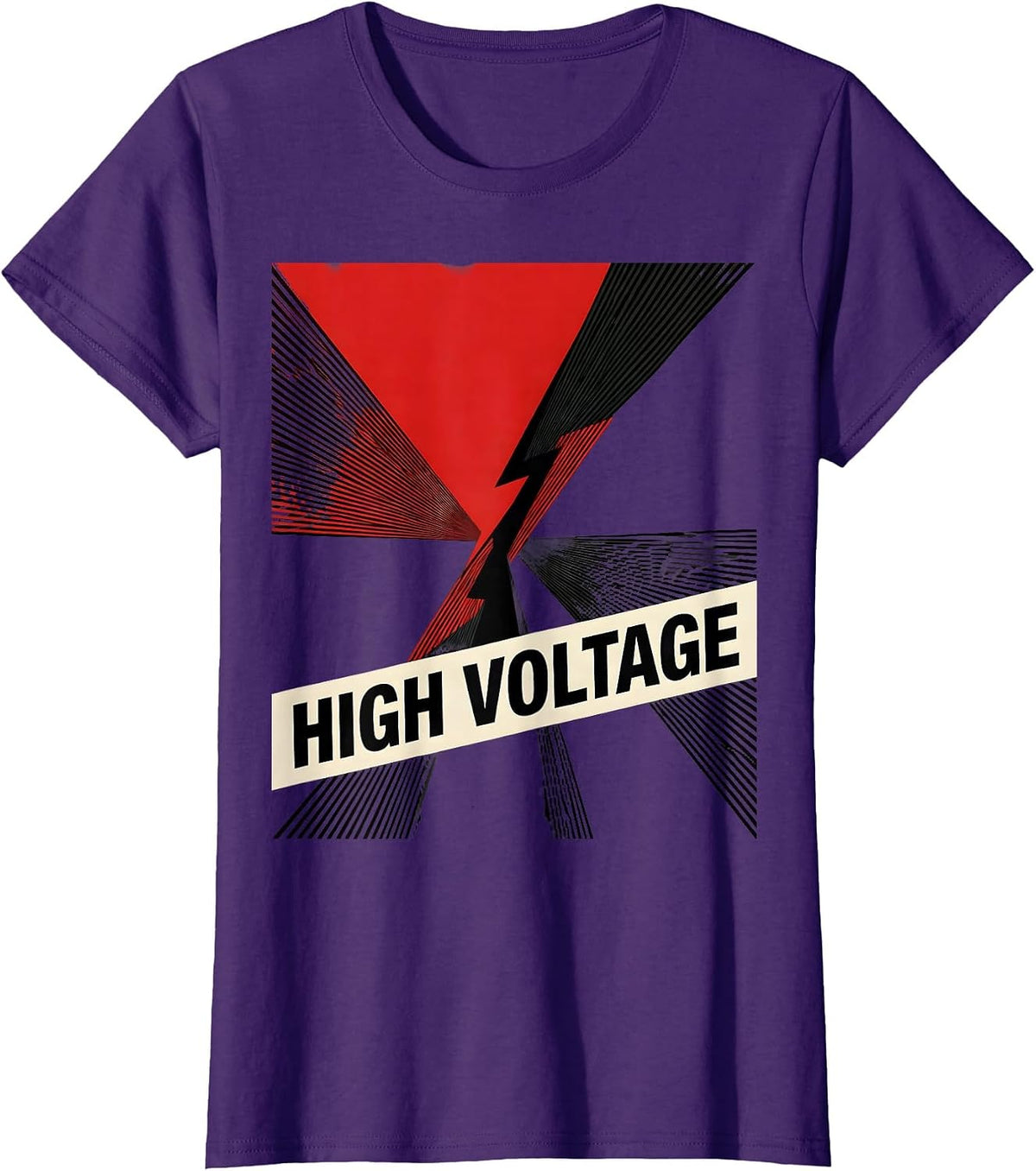 Women's HIGH VOLTAGE Bold Lightning Bolt Graphic Minimalist Icon T-Shirt - Purple