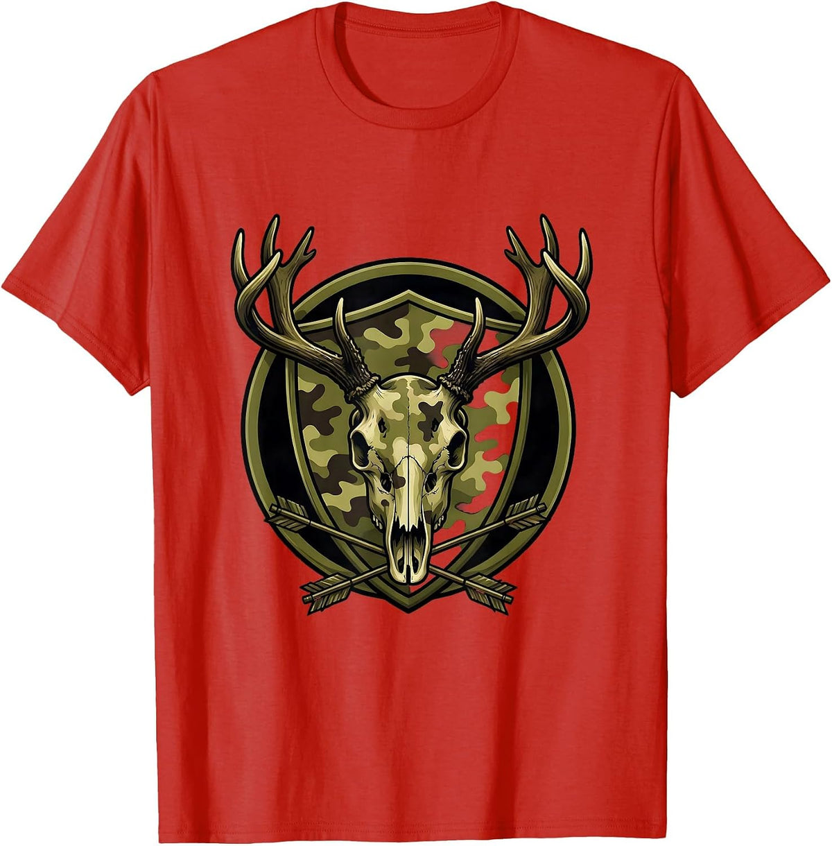Men's Deer Skull Camo Hunting Graphic Design T-Shirt - Red