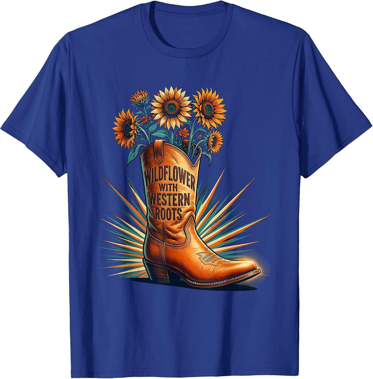 Wildflower With Western Roots Girls Western Design T-Shirt - Royal Blue