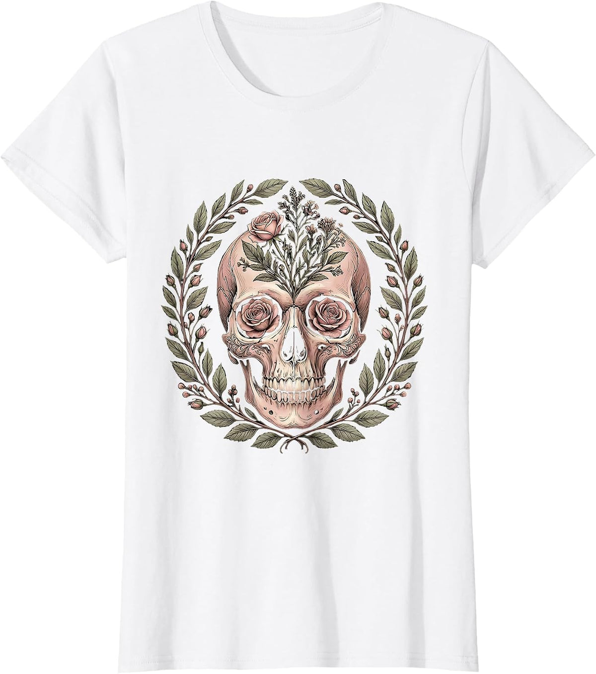 Women's Floral Skull Howdy Western Gothic Design T-Shirt - White