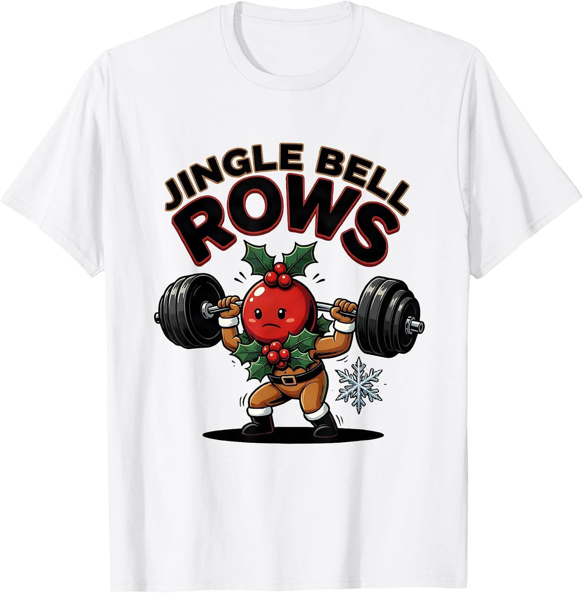Men's Jingle Bell Rows Funny Christmas Gym Workout Weightlifting T-Shirt - White