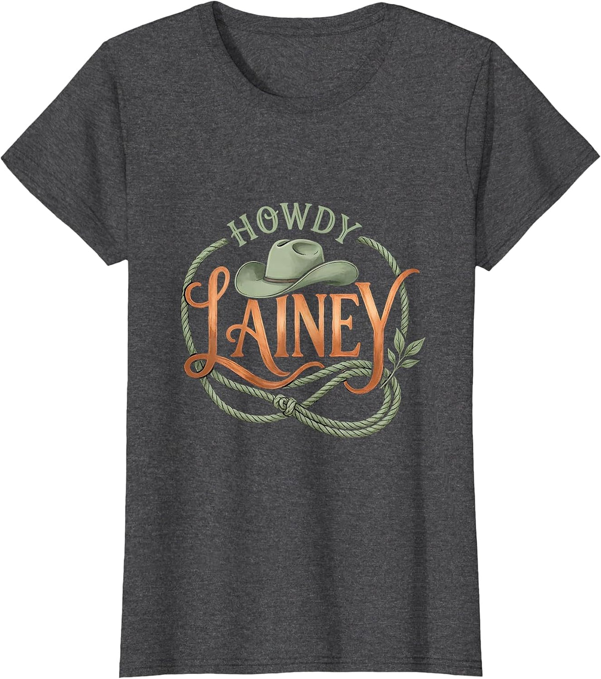Women's Howdy Lainey Boho Typography Western Cowgirl Gift for Lainey T-Shirt - Dark Heather Grey