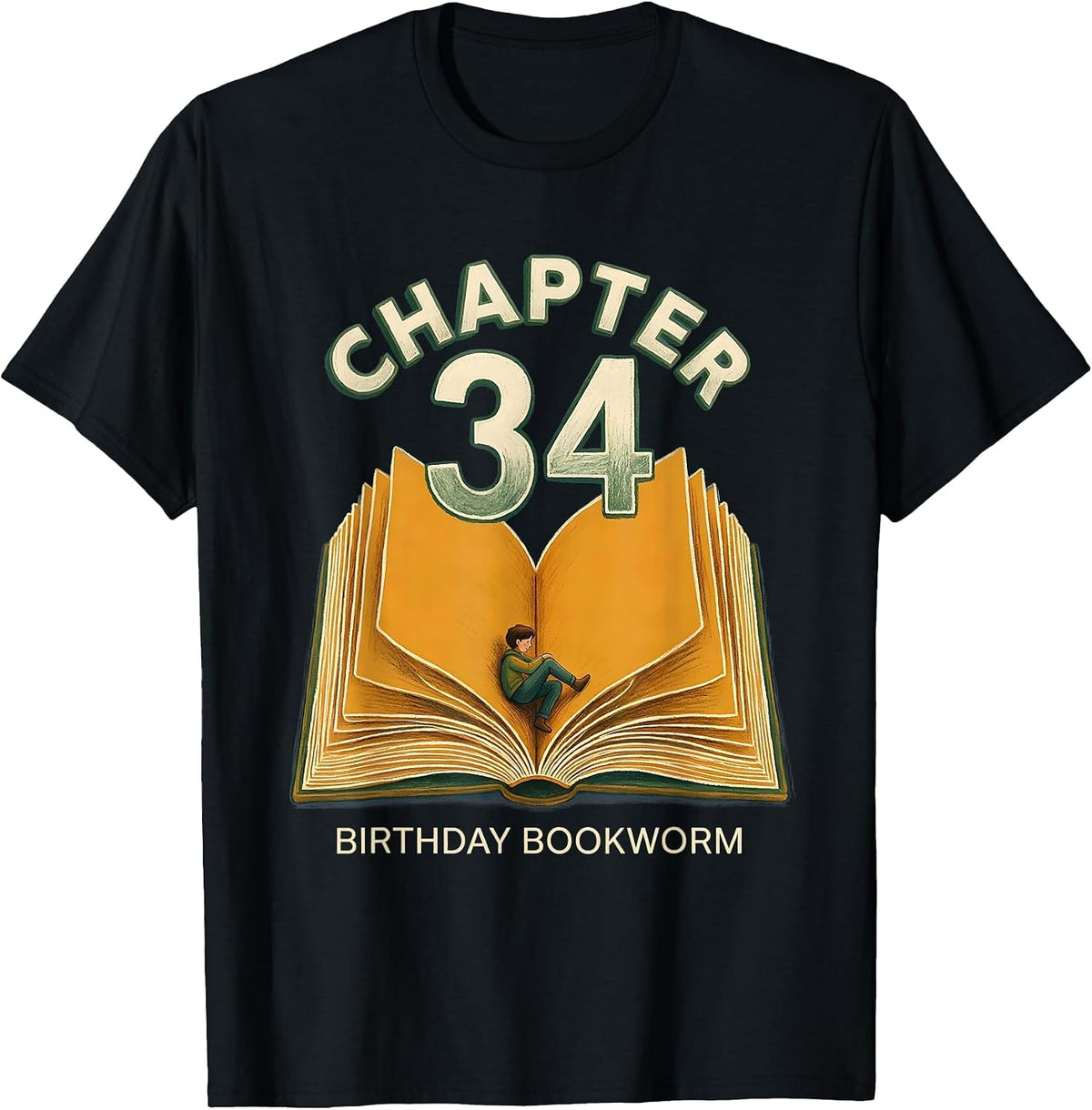 Men's Chapter 34 Birthday Bookworm Whimsical Book Lover Gift T-Shirt - Black