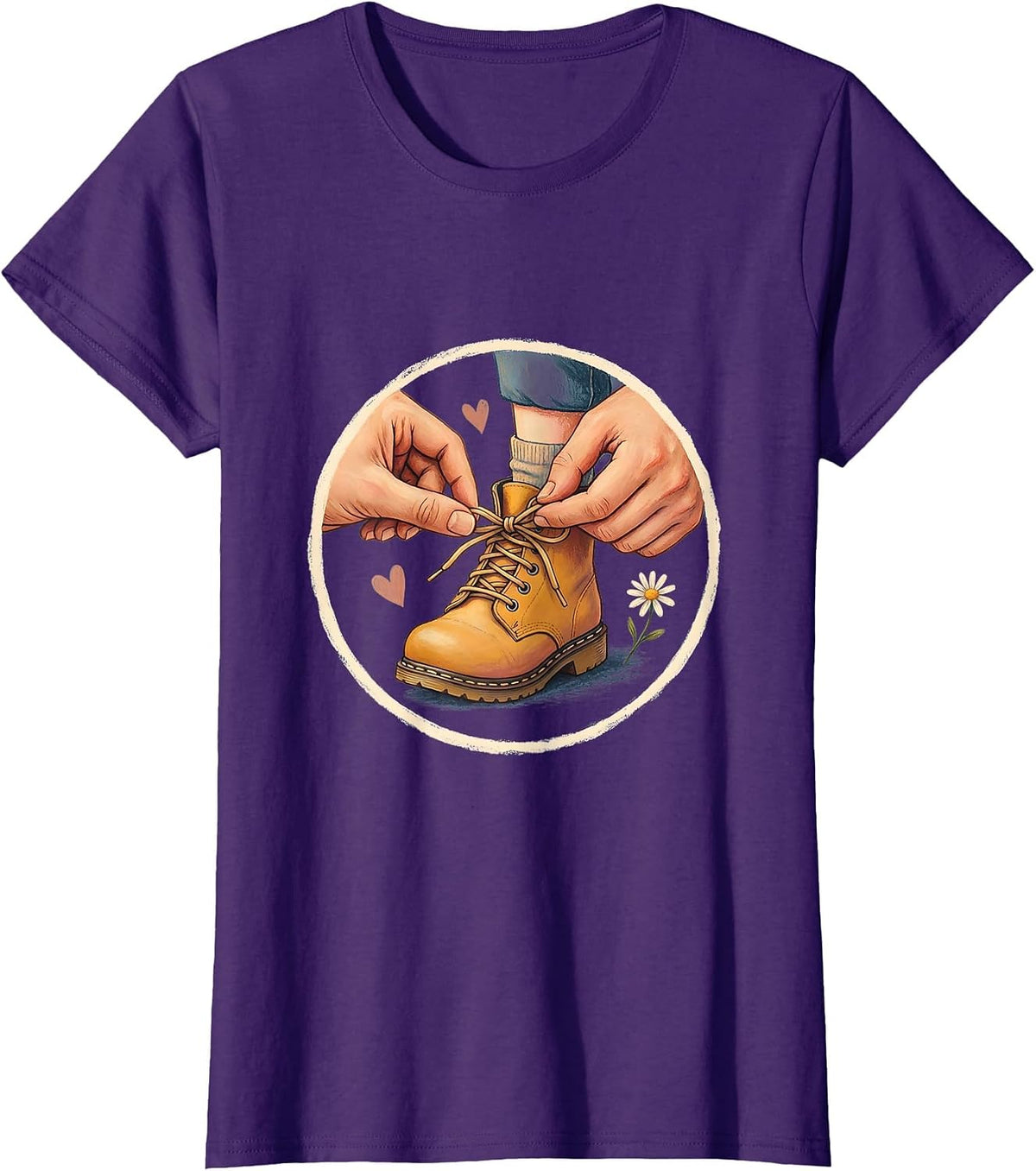 Women's Daycare Teacher Tying Shoelace Graphic T-Shirt - Purple