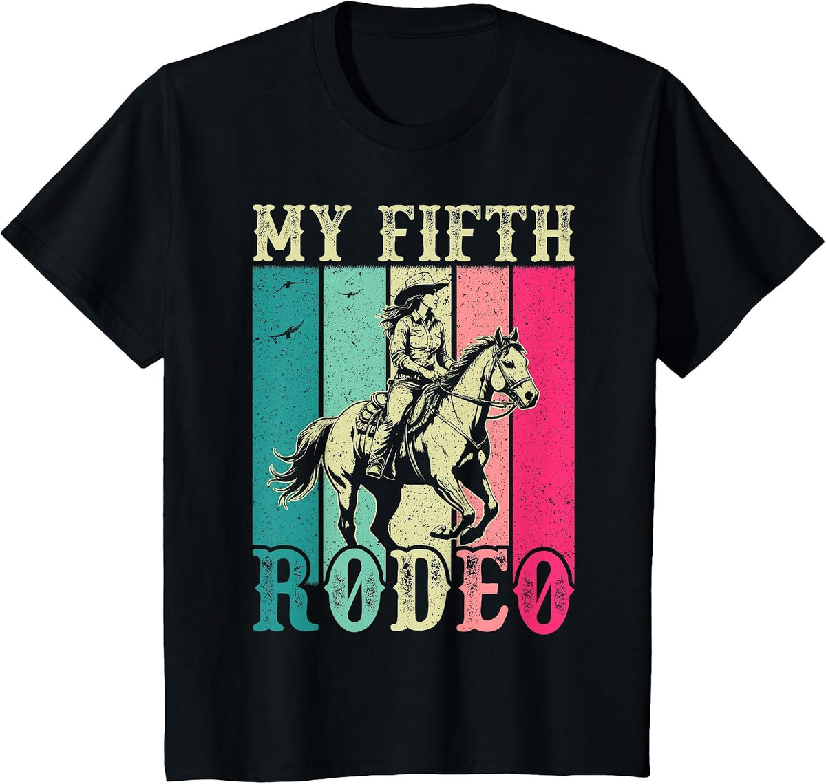 My Fifth Rodeo 5 Year Old Girl Cowgirl 5th Birthday Horse T-Shirt - Black
