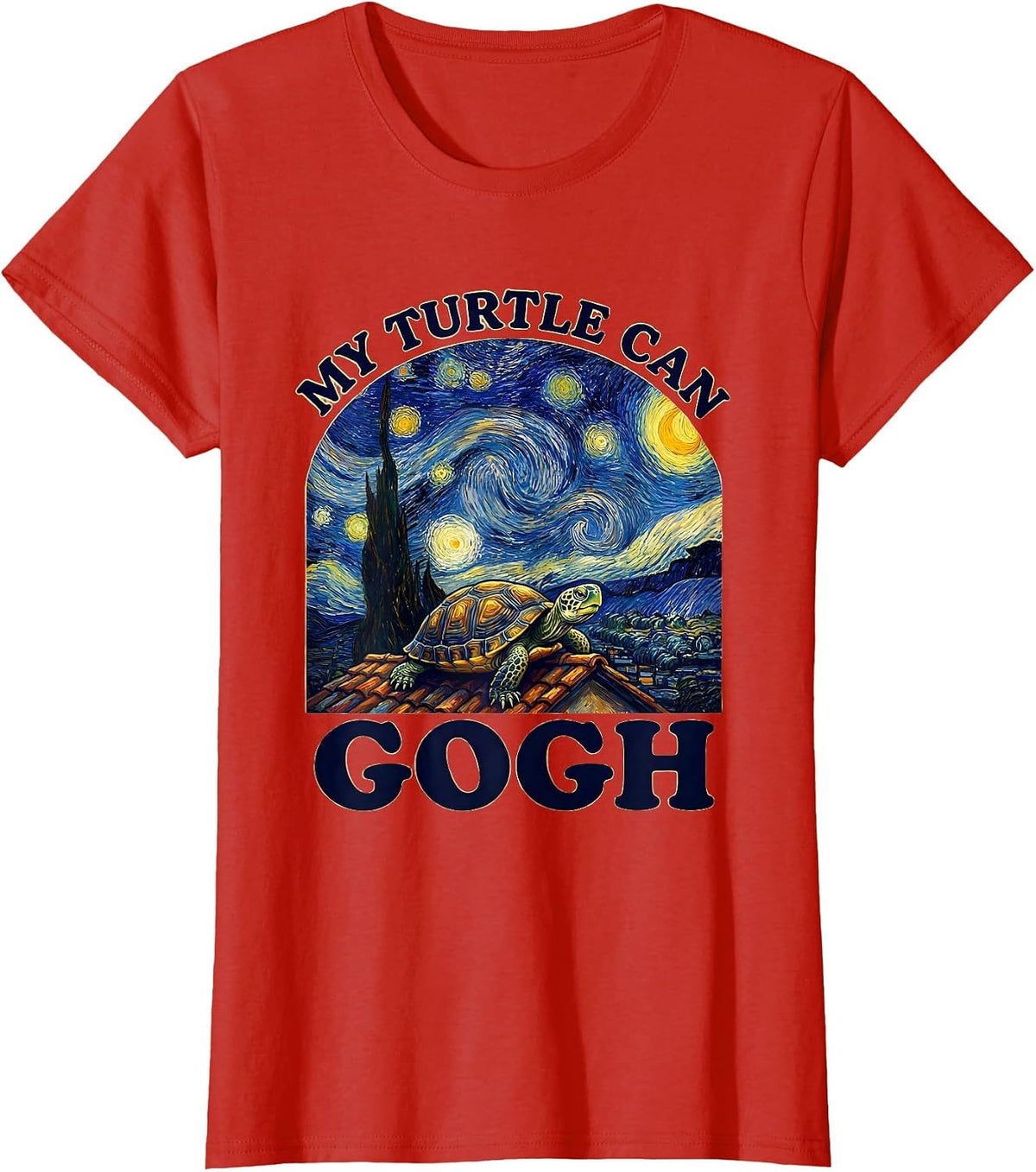 Women's My Turtle Can Gogh Whimsical Art Parody Cat Lover Gift T-Shirt - Red