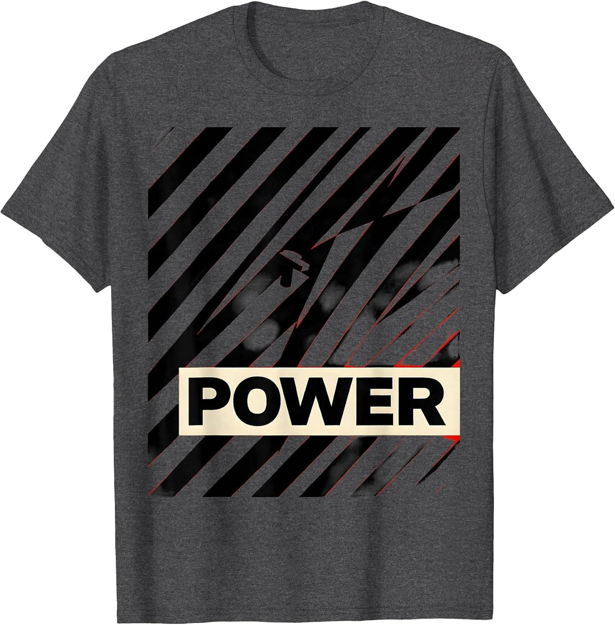 Men's POWER Bold Constructivist Lightning Bolt Graphic Icon T-Shirt - Dark Heather Grey