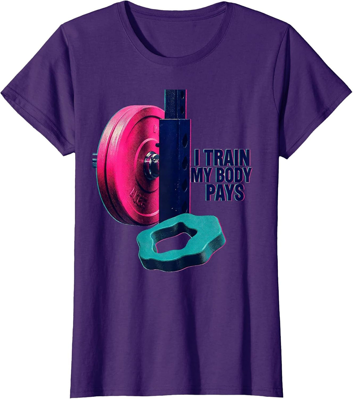 Women's I Train My Body Pays Funny Gym Workout Humor Weightlifting T-Shirt - Purple