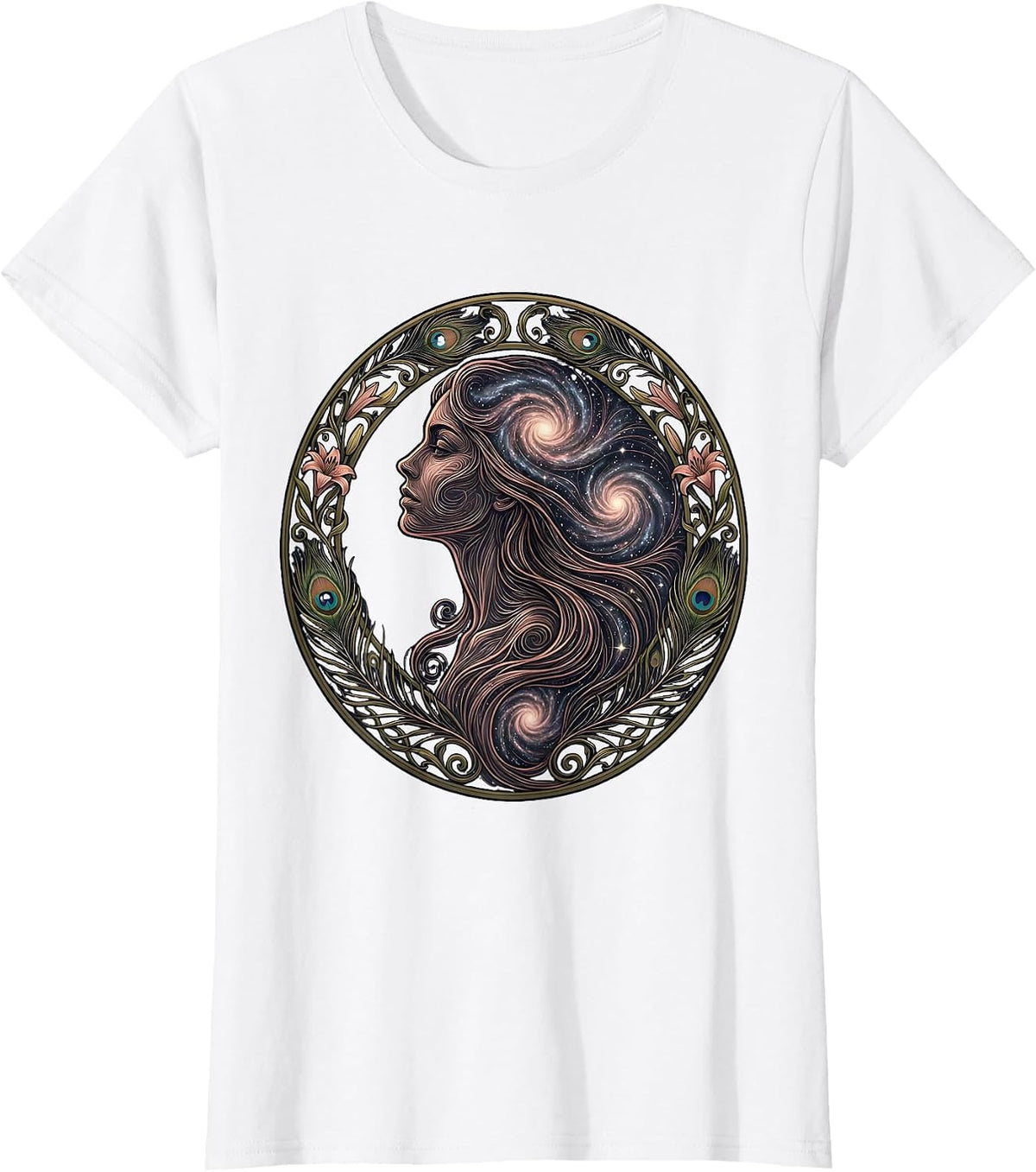 Women's Cosmic Soul Woman Profile Galaxy Art T-Shirt - White