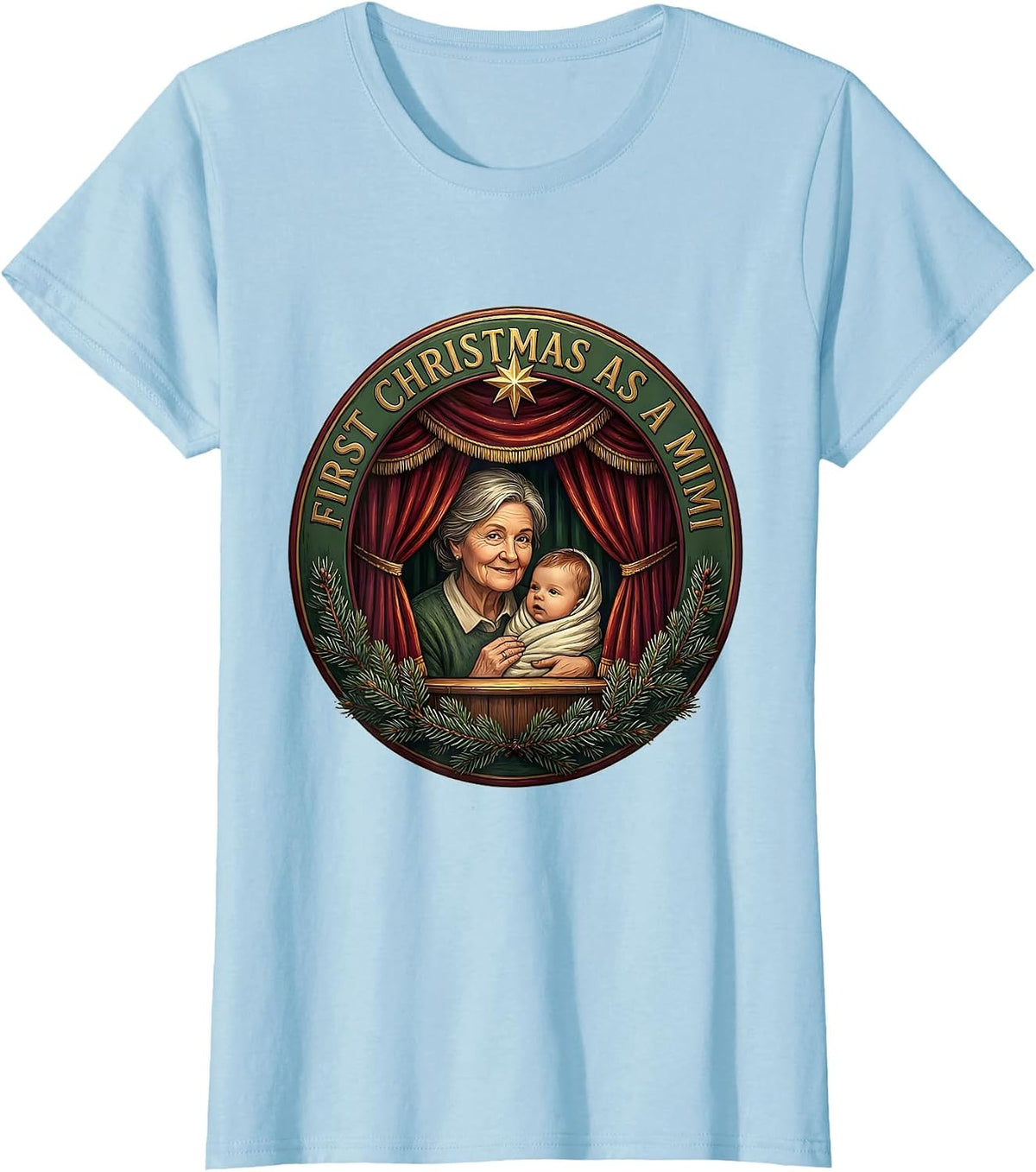 First Christmas As A Mimi Family Matching New Grandma T-Shirt - Baby Blue