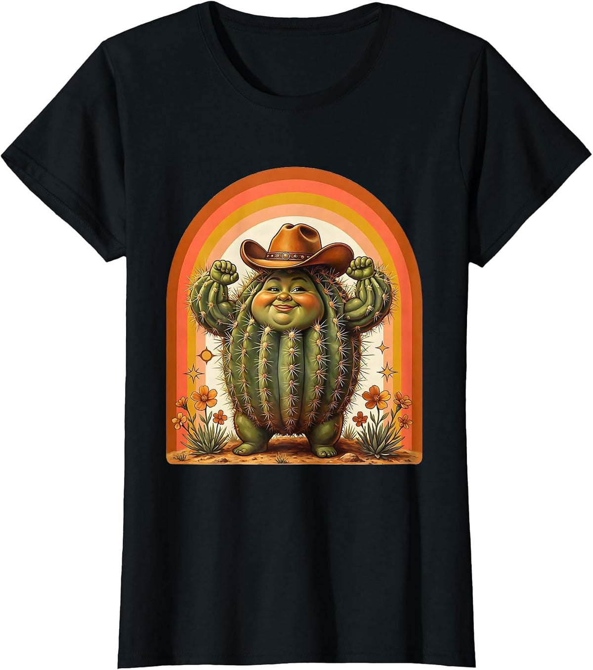 Cowgirl Cactus Cute Rodeo Desert Illustration T-Shirt - Black